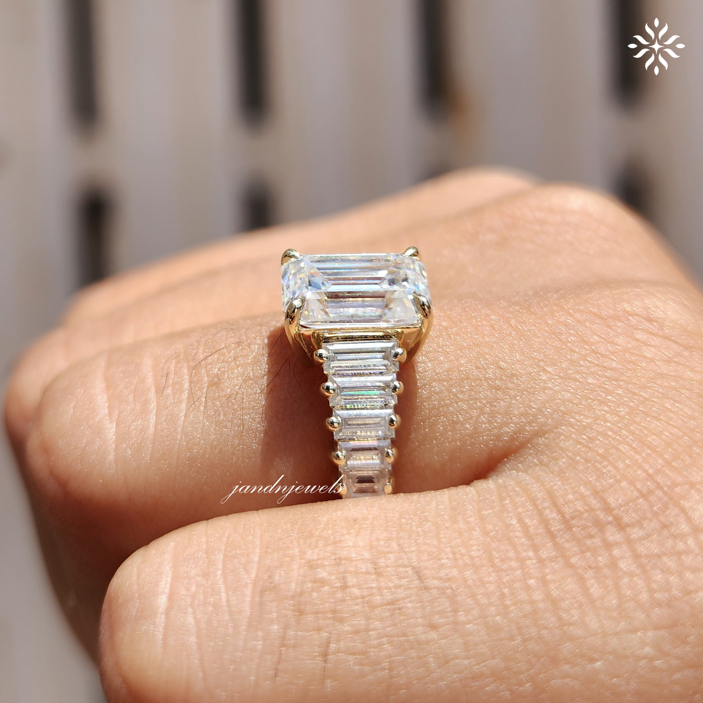 3CT Emerald Cut Moissanite Engagement Ring Baguette Eternity Band Luxury Bridal Ring Anniversary Gift for Her