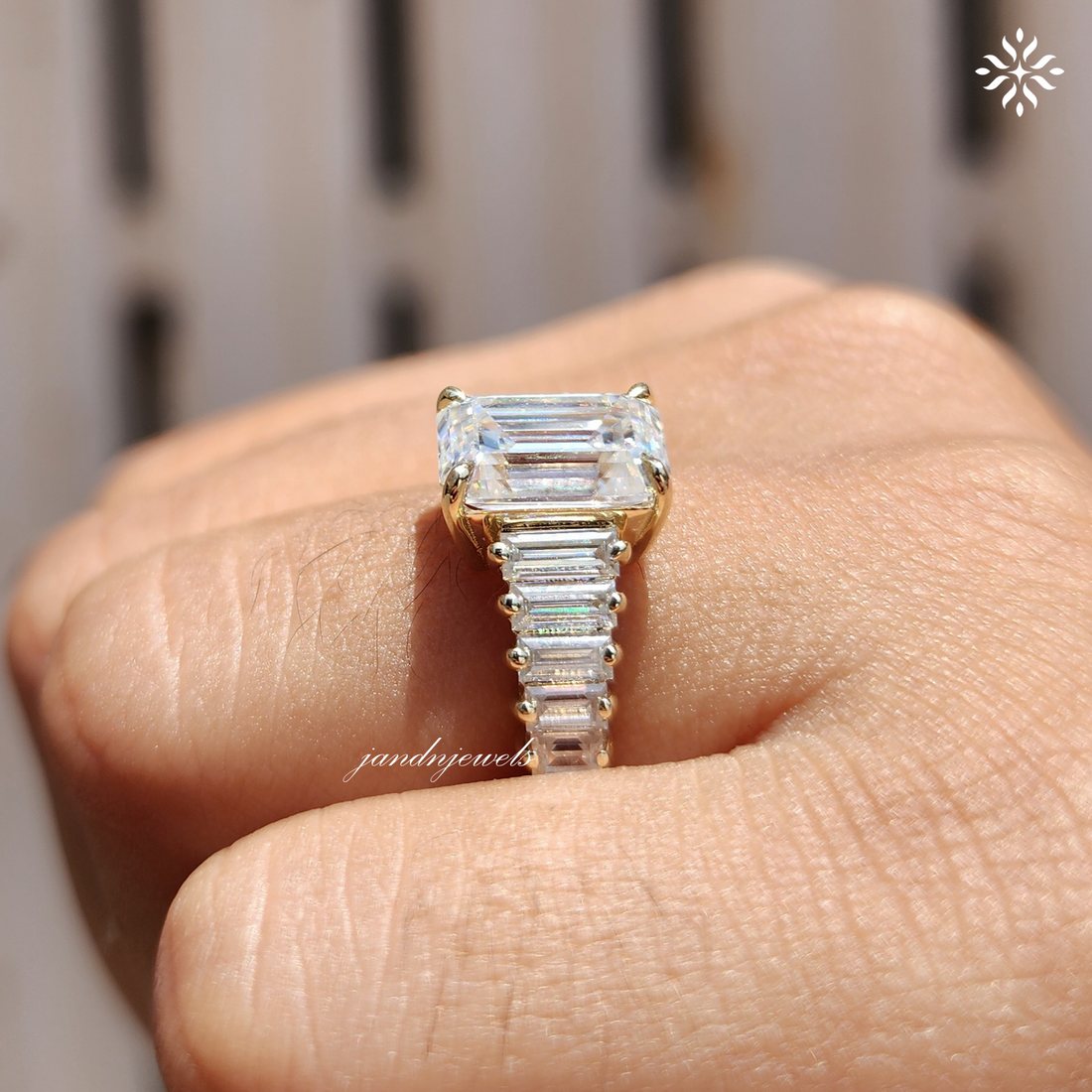 3CT Emerald Cut Moissanite Engagement Ring Baguette Eternity Band Luxury Bridal Ring Anniversary Gift for Her