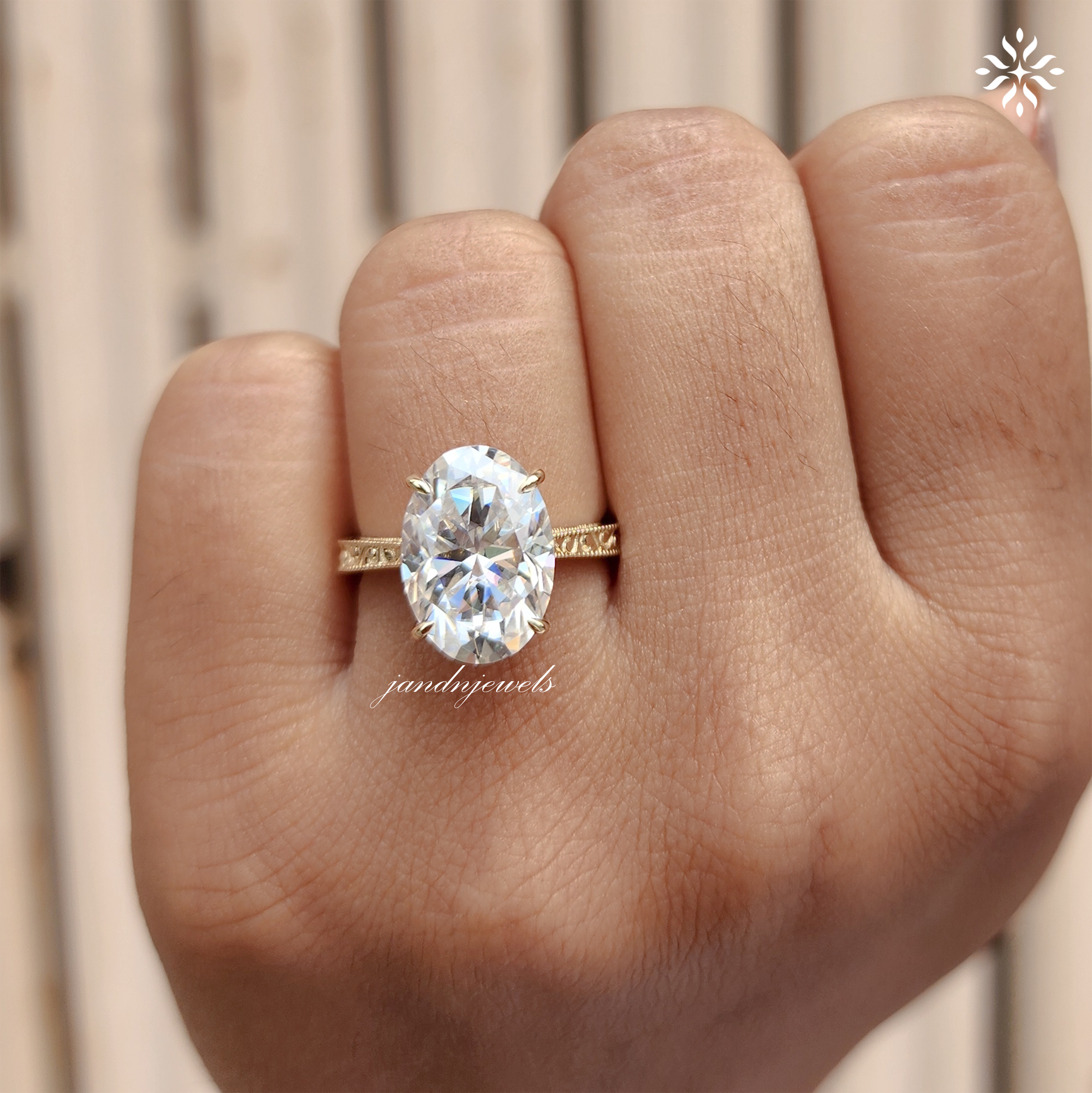 Art Deco Engraved Oval Moissanite Engagement Ring 14K Gold Ring Hidden Halo Oval Solitaire Ring Unique Wedding Ring Promise Anniversary Ring