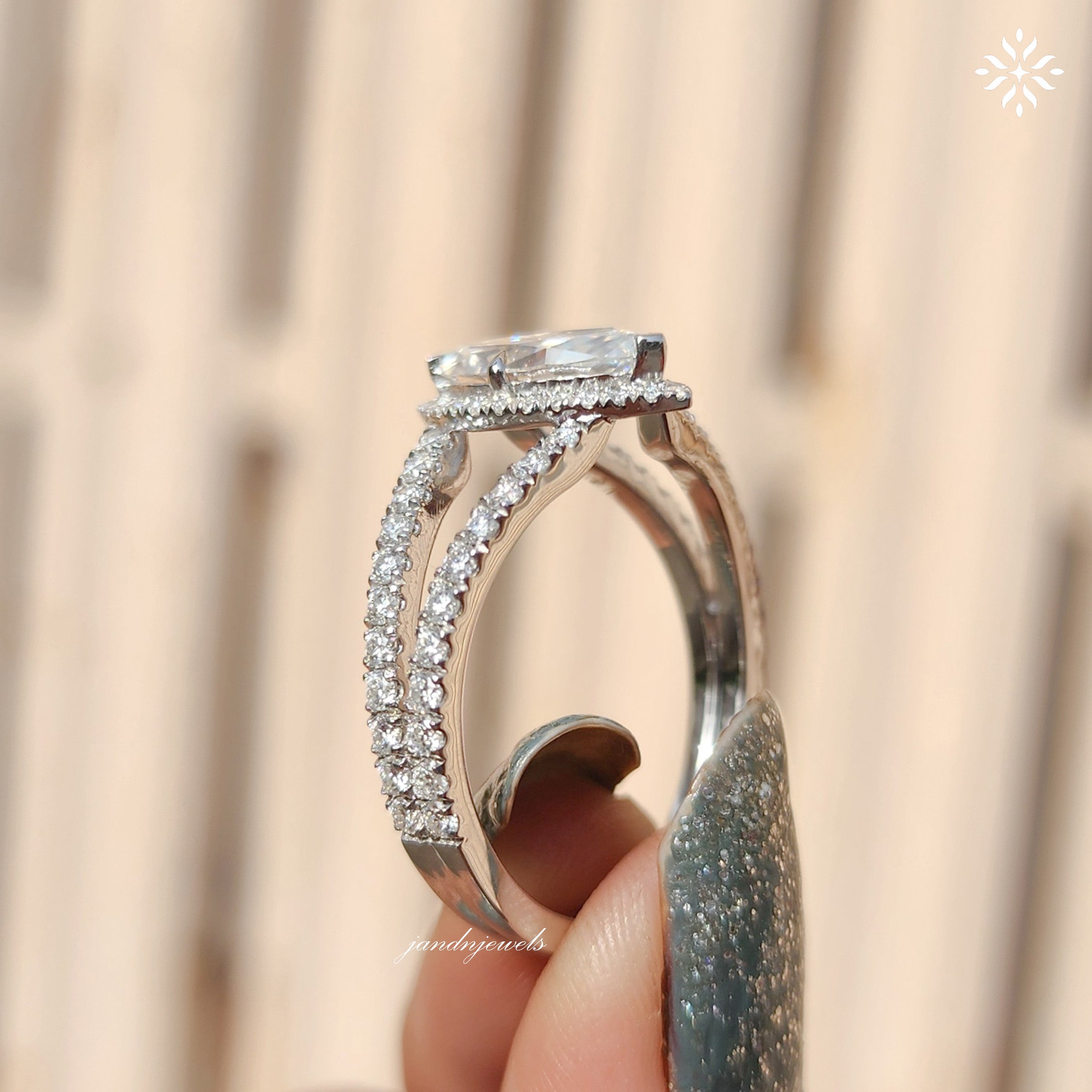 Halo Marquise Cut Moissanite Engagement Ring Split Shank Marquise Ring Unique Diamond Wedding Ring Anniversary Gift for Her