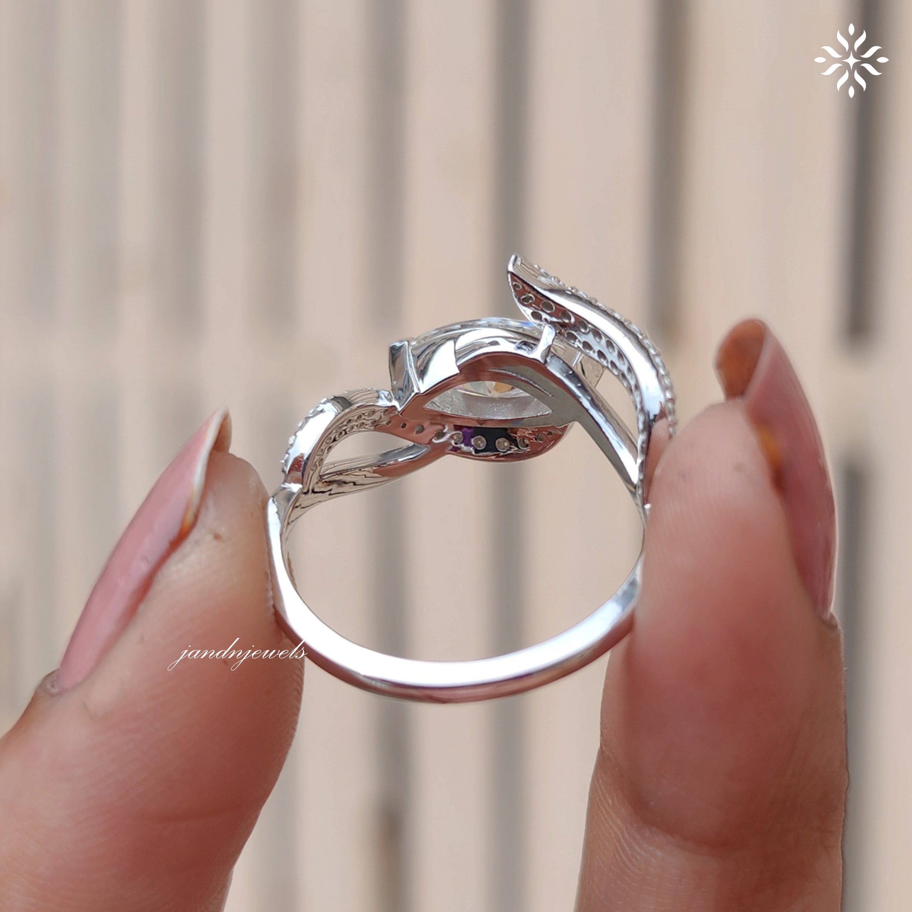 Marquise Moissanite Engagement Ring, Twisted Pave Diamond Band, Unique Swirl Gold Statement Ring