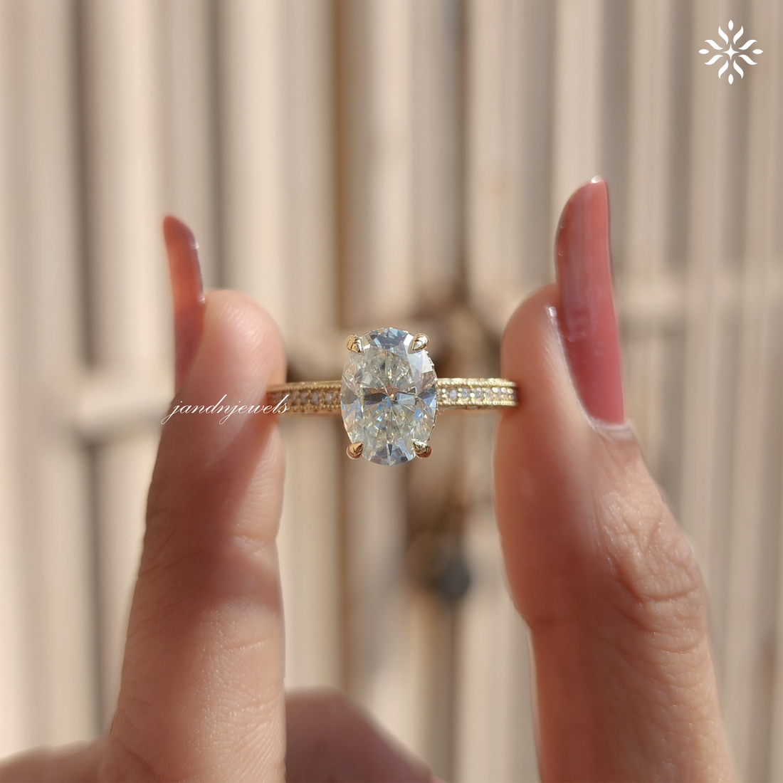2CT Oval Cut Moissanite Engagement Ring Solitaire Diamond Ring Handcrafted Engraved Wedding Band 14K Solid Gold Hidden Halo Ring