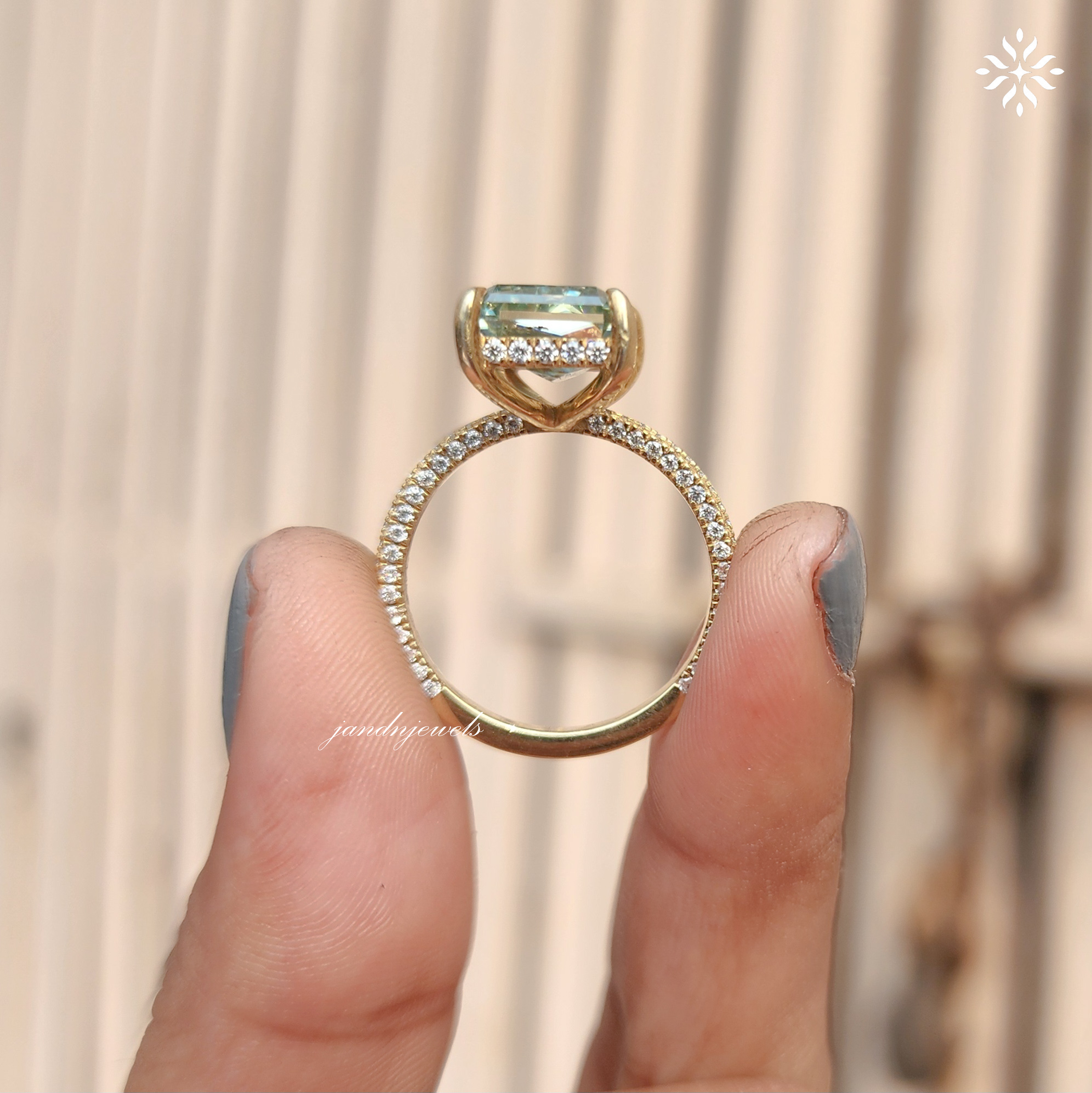 Cyan Blue Criss Cut Moissanite Engagement Ring 14K Solid Gold Hidden Halo Diamond Ring Pave Wedding Ring Unique Solitaire Ring for Her