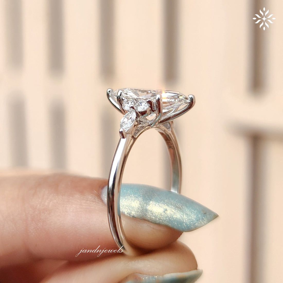Vintage Marquise Cut Lab Grown Engagement Ring Women's Diamond Wedding Ring with Side Stone Delicate 14k Solid Gold Diamond Promise Ring