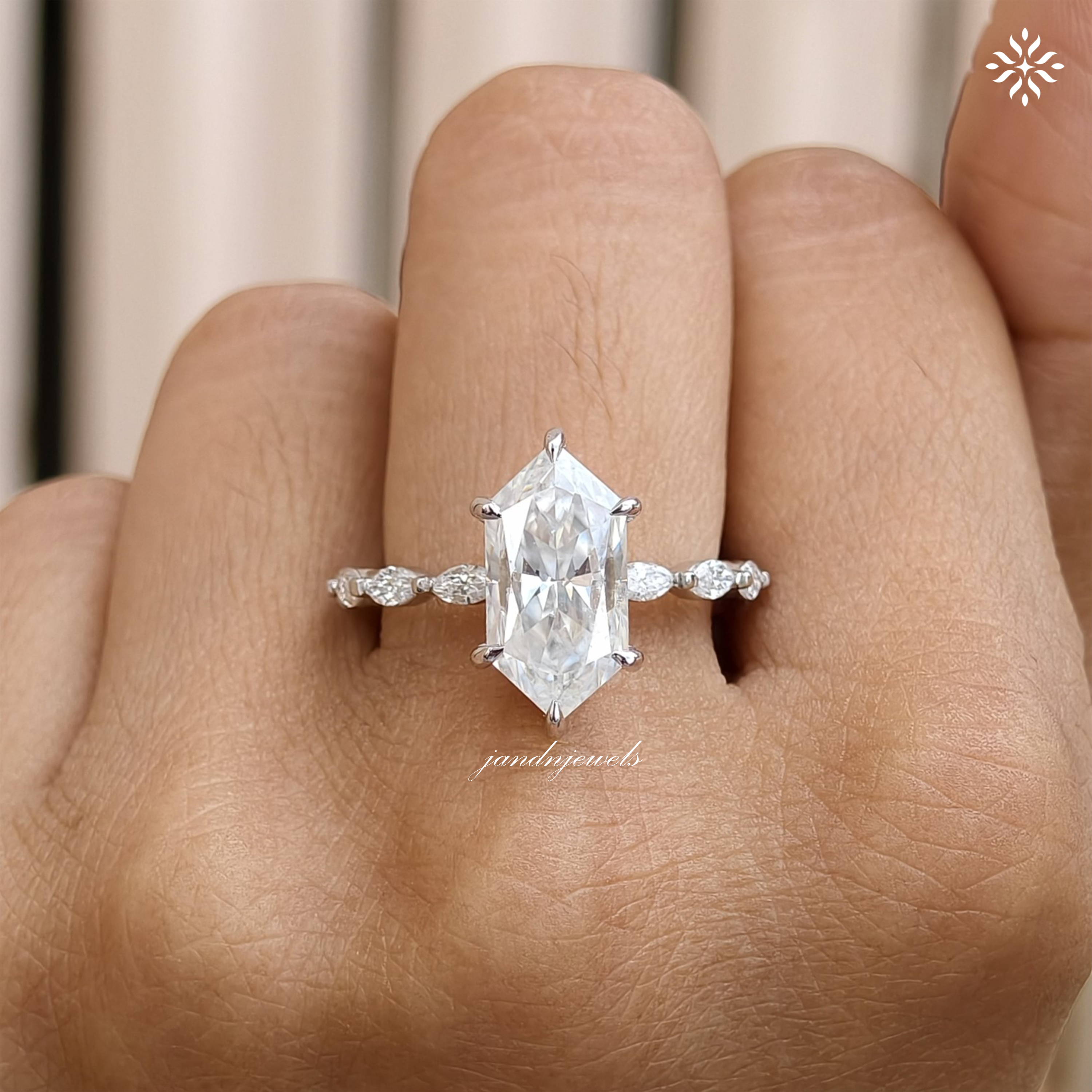 Lotus Hidden Halo 3CT Dutch Marquise Cut Moissanite Diamond Ring Solitaire Ring