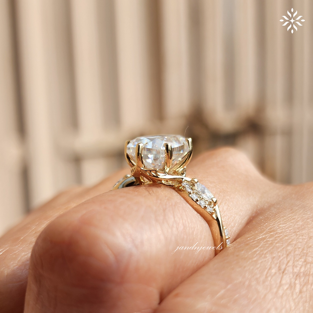 Old Mine Cushion Cut Moissanite Engagement Ring Nature Inspired Leaf Design Ring 14K Solid Gold Ring Floral Art Deco Ring Wedding Ring