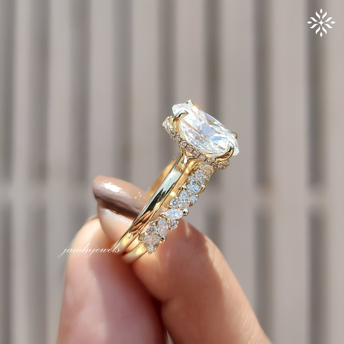 3CT Oval Moissanite Engagement Ring Set Hidden Halo Bridal Ring Set 14K Solid Gold Ring Marquise And Round Cut band 14K Solid Gold Ring