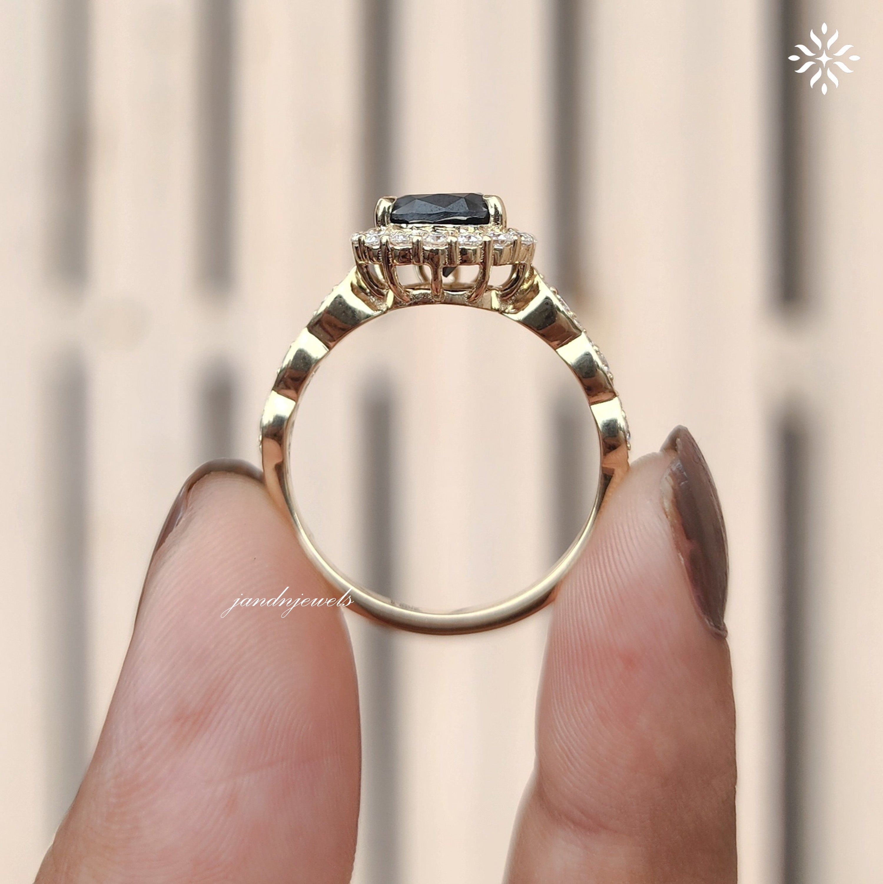 Black Pear Moissanite Ring Set Vintage Inspired Halo Engagement Ring With Marquise Wedding Band
