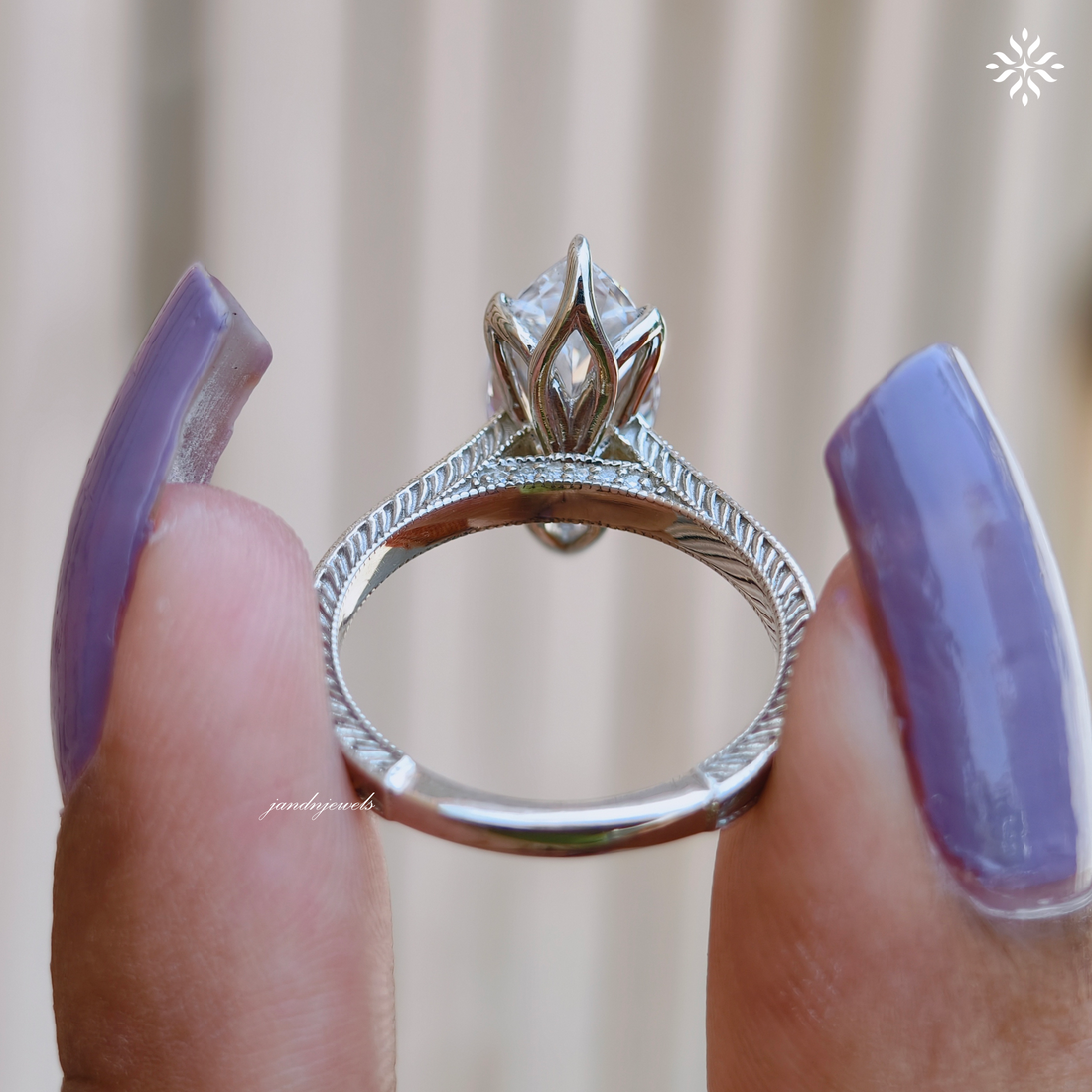 2.5CT Filigree Marquise Cut Moissanite Engagement Ring Art Deco Engraved Band Solitaire Ring 14K Gold Six Prong Designer Bridal Ring for Her