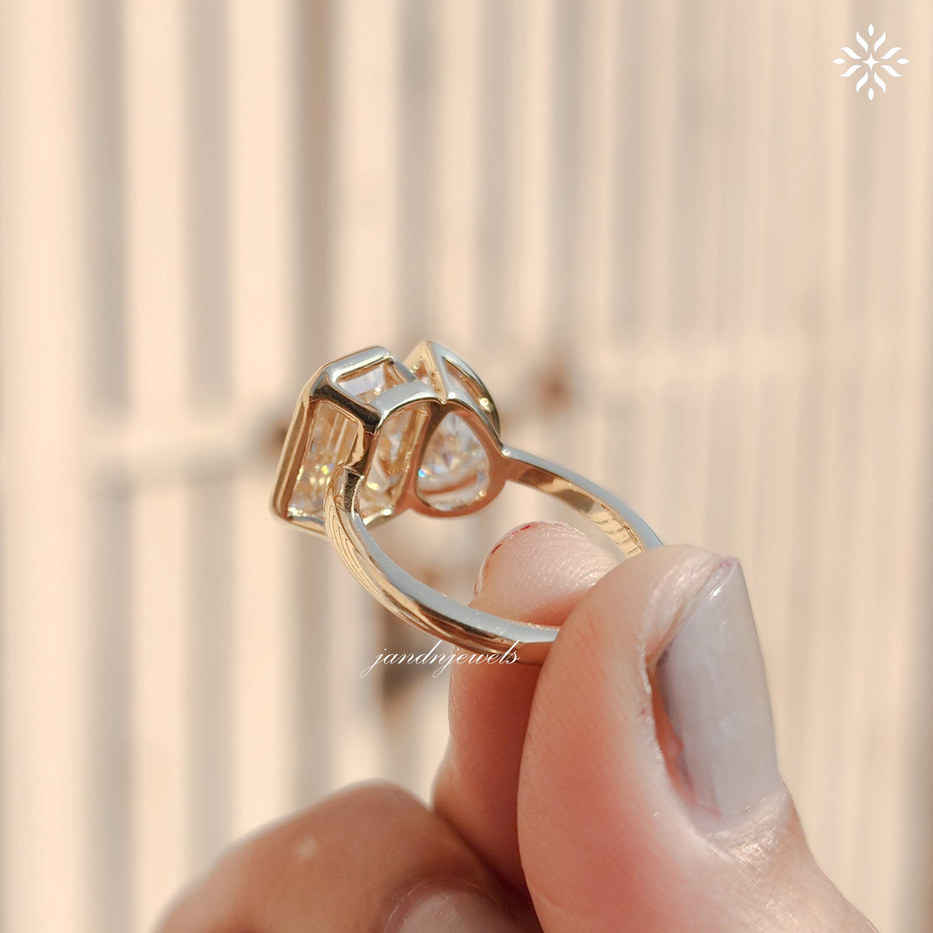 Toi et Moi Pear Shaped & Emerald Cut Moissanite Ring Two Stone Gold Engagement Ring Unique Bridal Ring