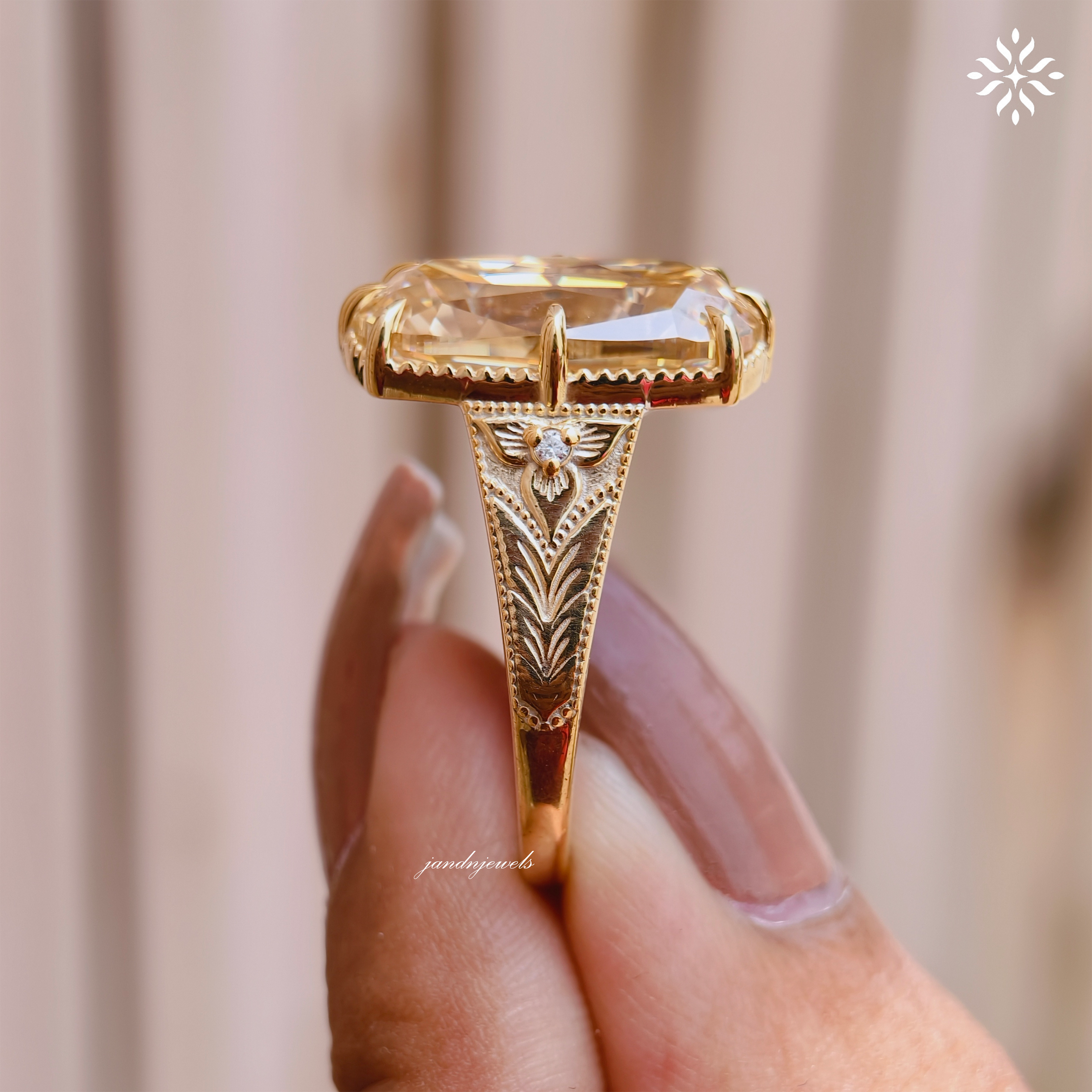 7CT Old Main Yellow Cushion Cut Moissanite Engagement Ring Vintage Inspired Handmade Engraved Art Deco Ring Antique Diamond Ring for Her