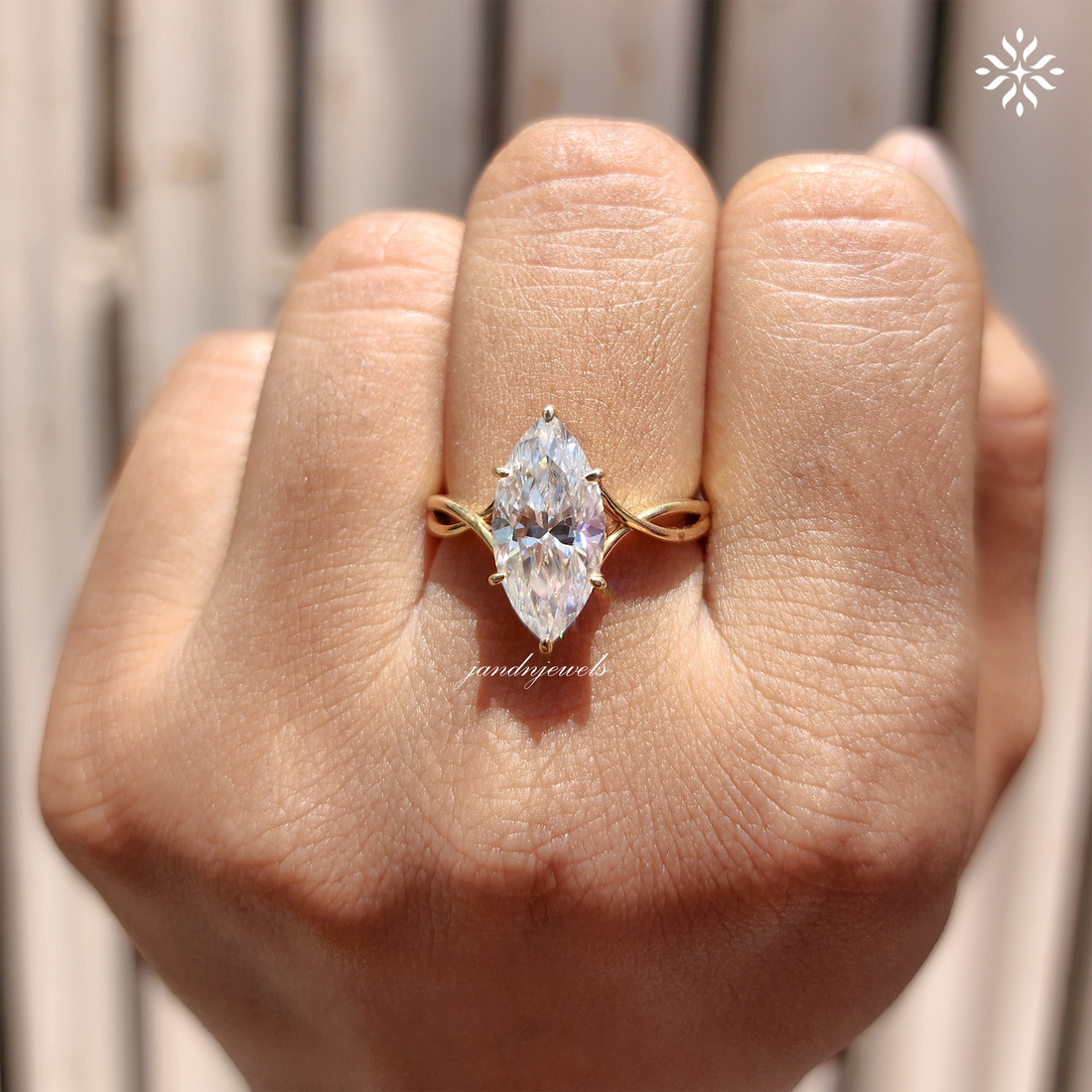 2.5CT Marquise Cut Moissanite Engagement Ring Twisted Shank 14K Yellow Gold Solitaire Prong Set Bridal Ring Anniversary Wedding Ring Gift