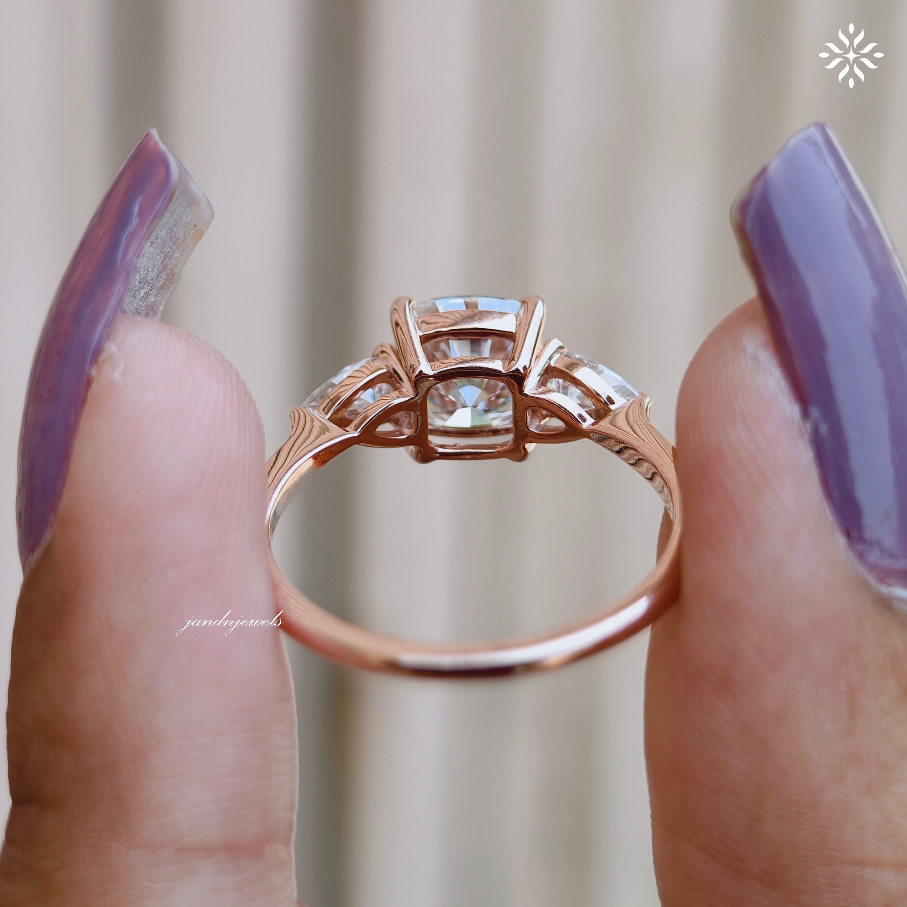 2CT Three Stone Cushion Cut Moissanite Diamond Ring Trilogy Wedding Ring Side Stone Pear Shaped Ring Classic Ring