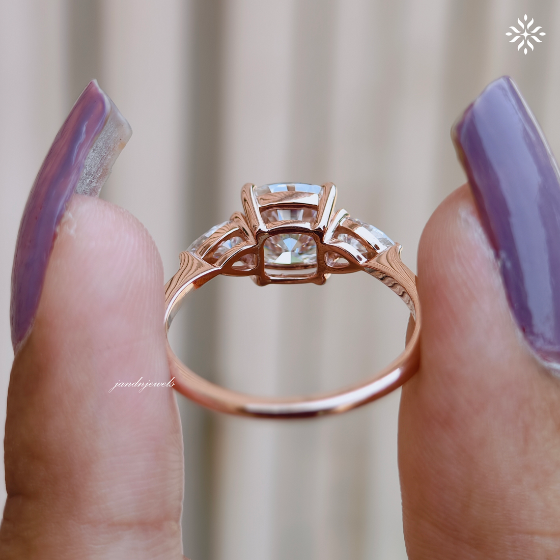 2CT Three Stone Cushion Cut Moissanite Diamond Ring Trilogy Wedding Ring Side Stone Pear Shaped Ring Classic Ring
