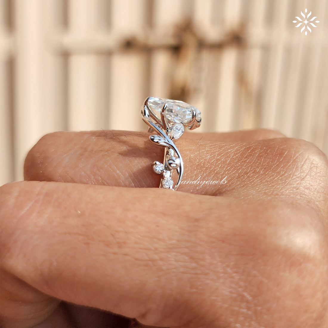 2CT Kite Cut Moissanite Engagement Ring 14K Gold Nature Inspired Ring Leaf Design Ring Solitaire Ring Art Deco Wedding Ring for Her