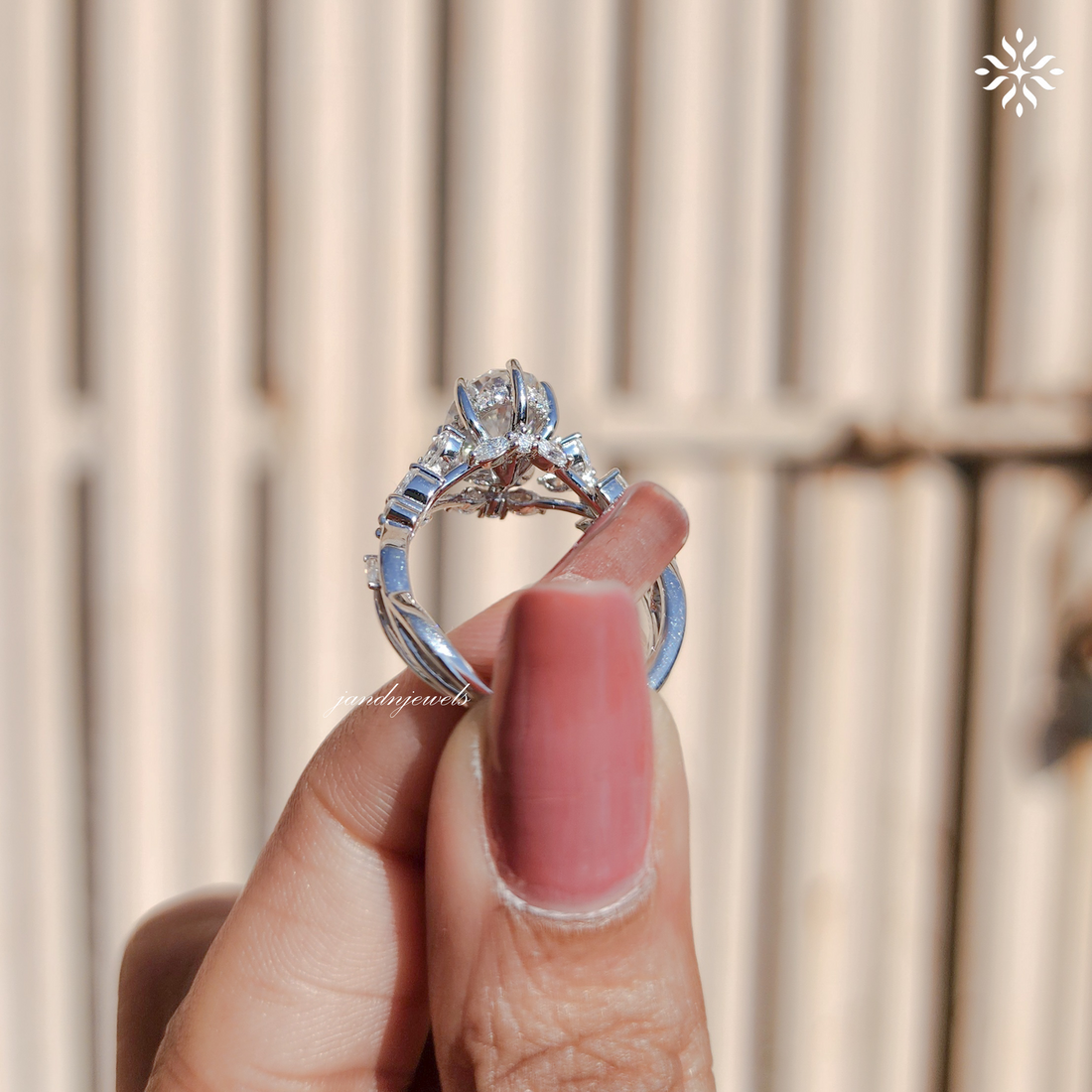 Oval Moissanite Ring, Nature Inspired Floral Diamond Band, Unique Vintage Gold Engagement Ring