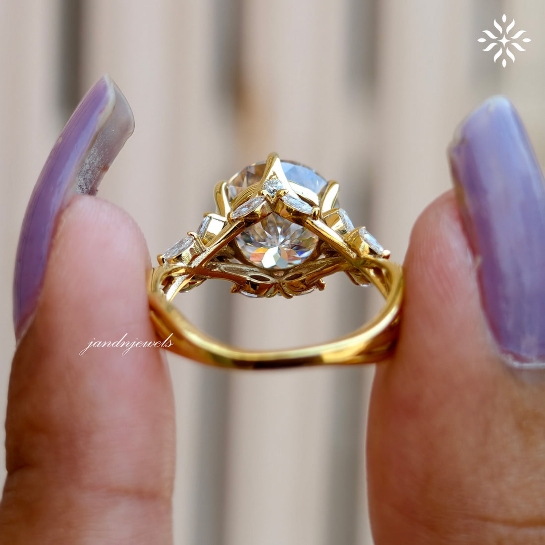 Floral Portuguese Cut Moissanite Engagement Ring Art Deco14K Gold Moissanite Diamond Wedding Ring Nature Inspire Ring Promise Ring For Women