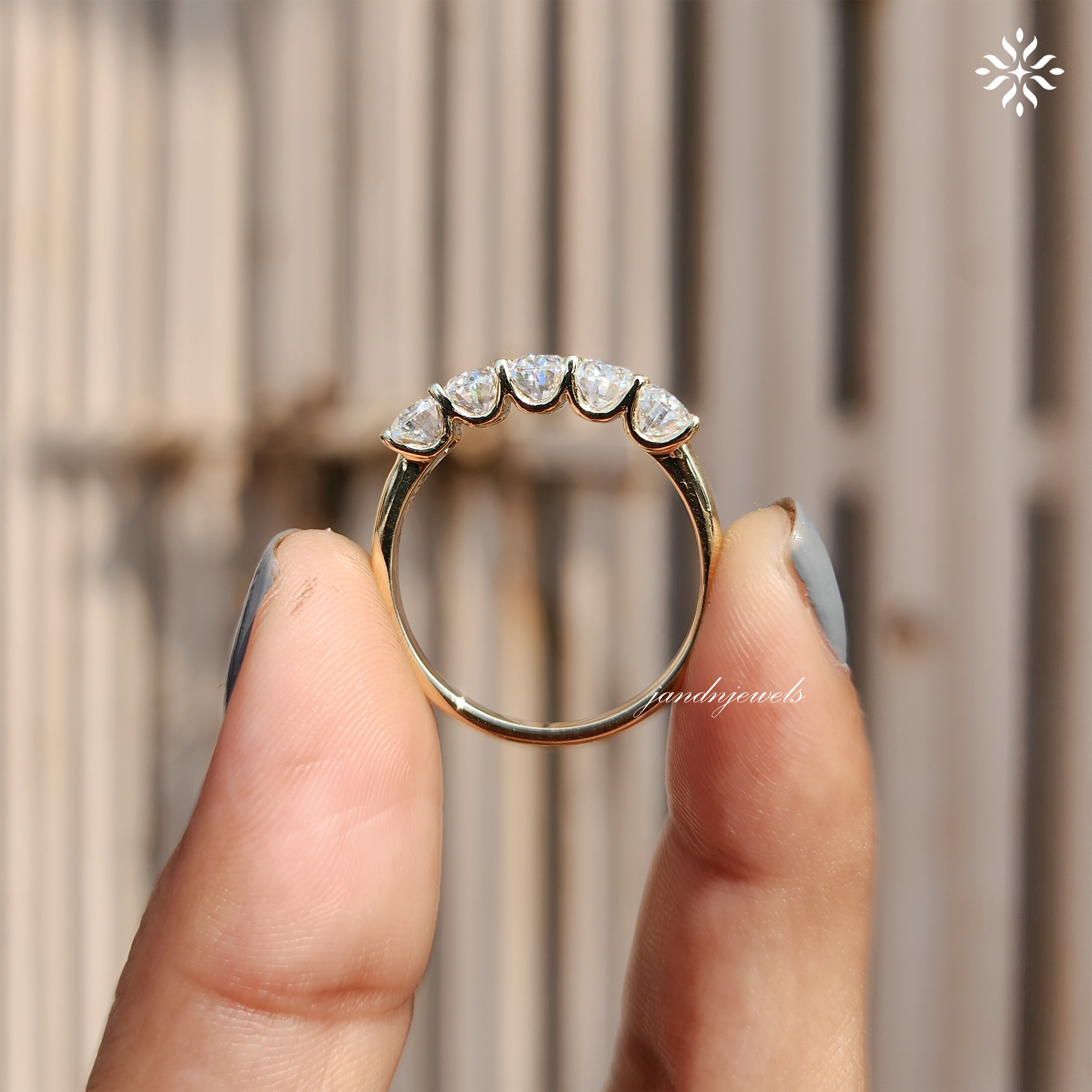 Oval Shaped Lab Grown Diamond Ring 5 Stone Wedding Band 10K Solid Yellow Gold Ring
