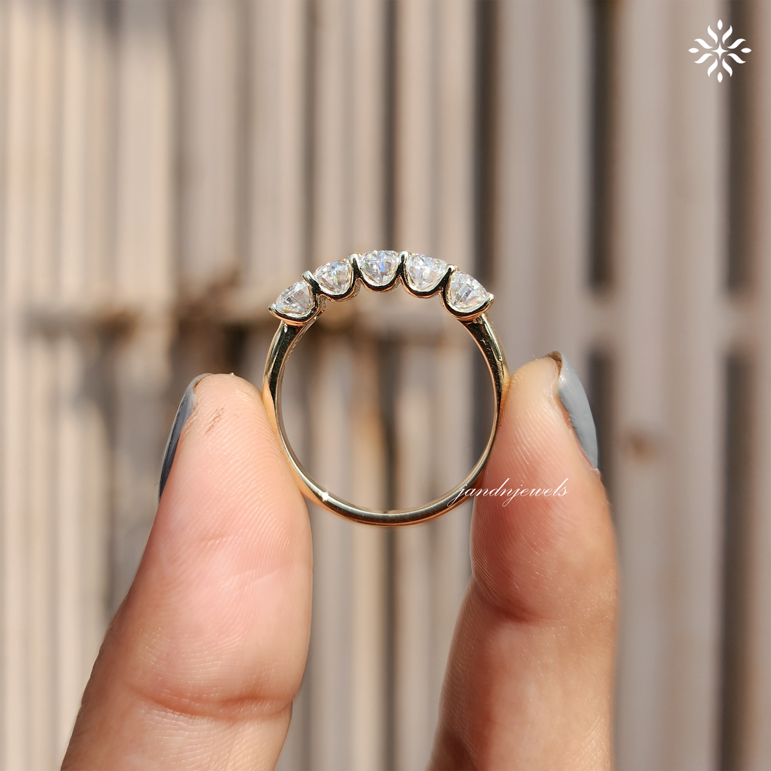 Oval Shaped Lab Grown Diamond Ring 5 Stone Wedding Band 10K Solid Yellow Gold Ring
