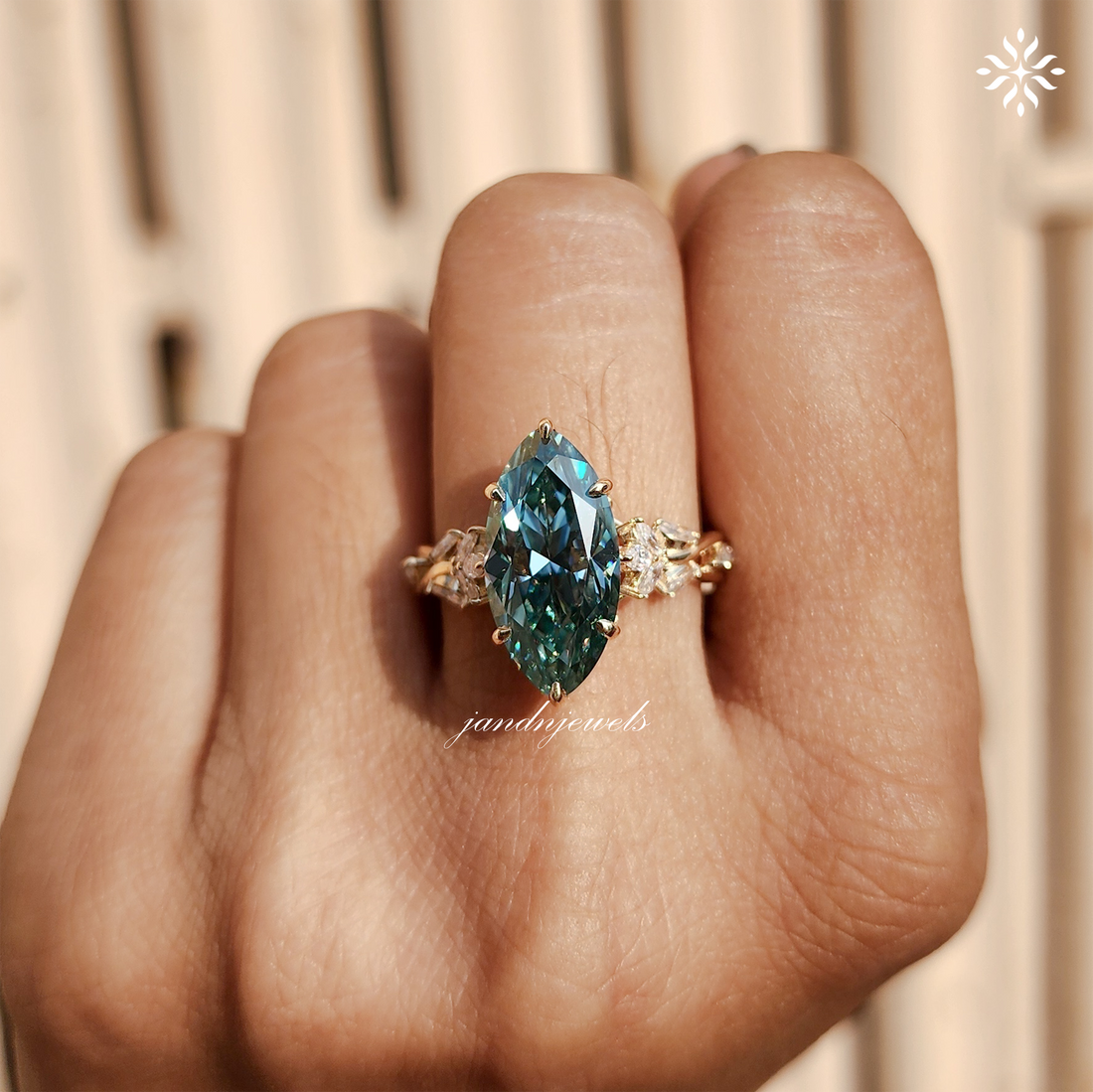 4CT Green Marquise Cut Moissanite Engagement Ring Yellow Gold Floral Vine Ring ArtDeco Ring