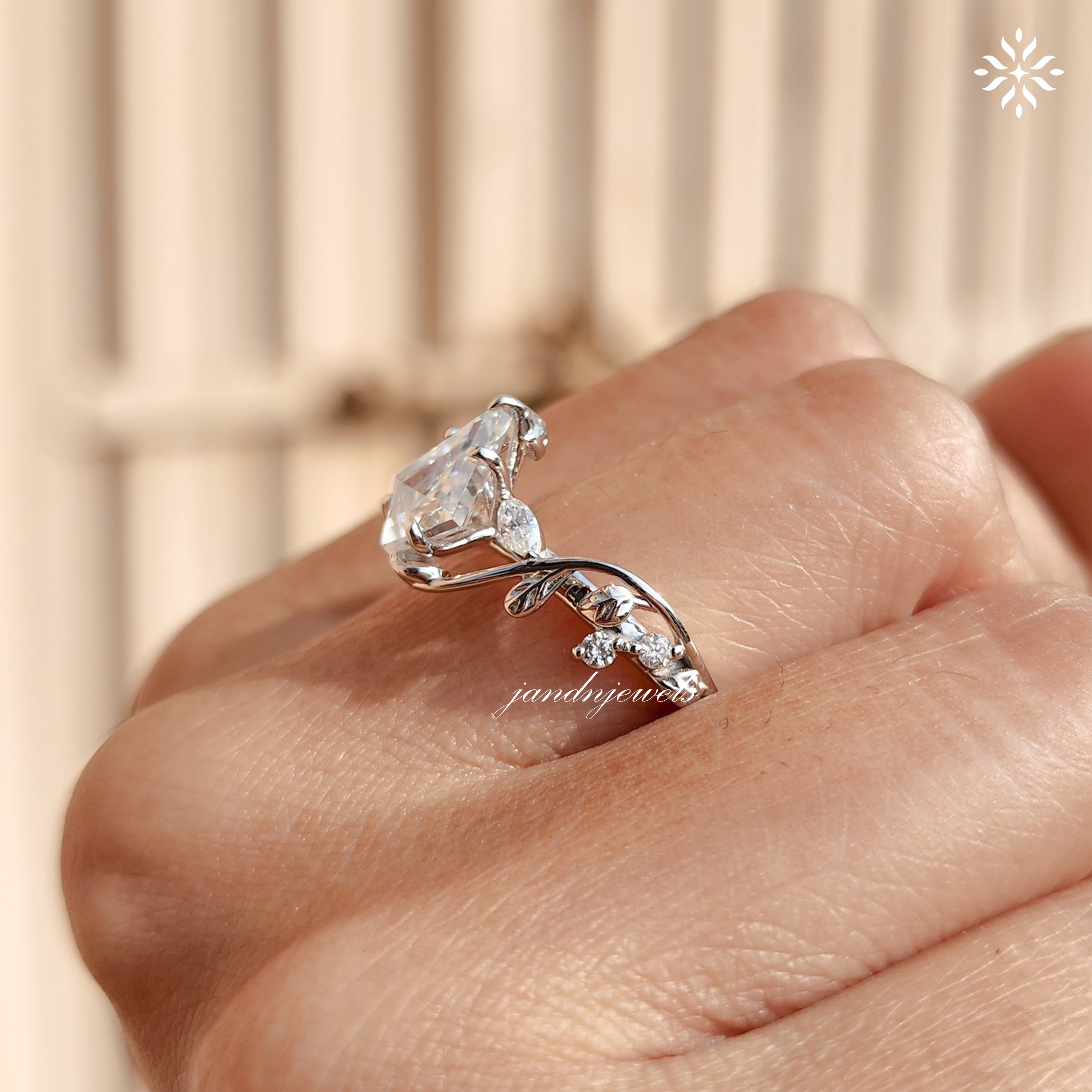 2CT Kite Cut Moissanite Engagement Ring 14K Gold Nature Inspired Ring Leaf Design Ring Solitaire Ring Art Deco Wedding Ring for Her