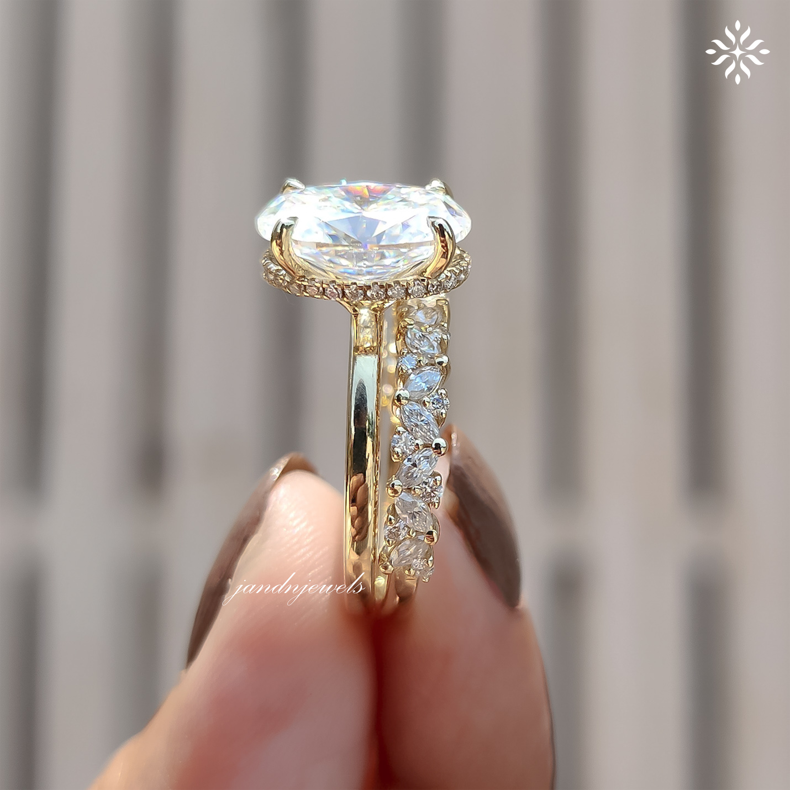 3CT Oval Moissanite Engagement Ring Set Hidden Halo Bridal Ring Set 14K Solid Gold Ring Marquise And Round Cut band 14K Solid Gold Ring