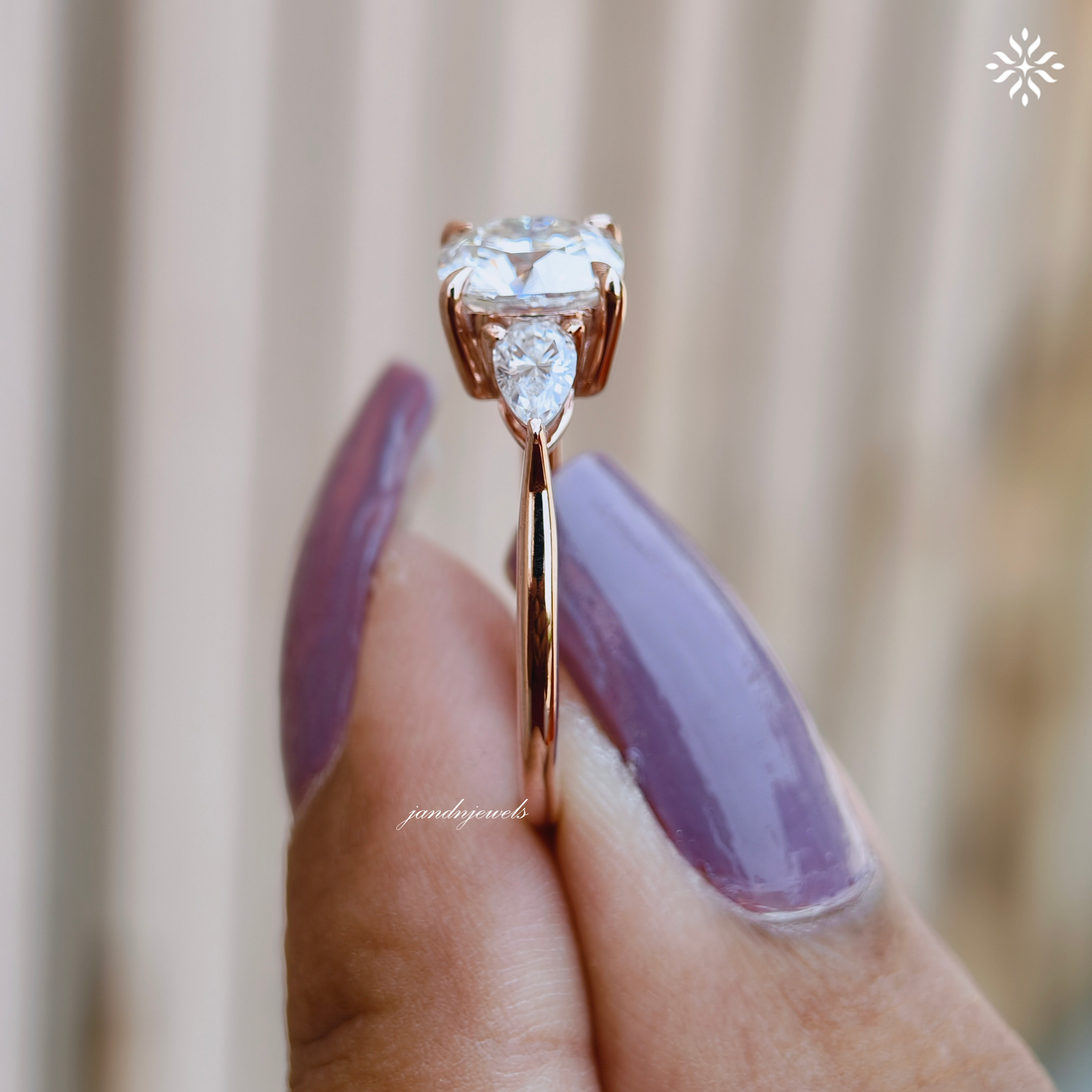 2CT Three Stone Cushion Cut Moissanite Diamond Ring Trilogy Wedding Ring Side Stone Pear Shaped Ring Classic Ring