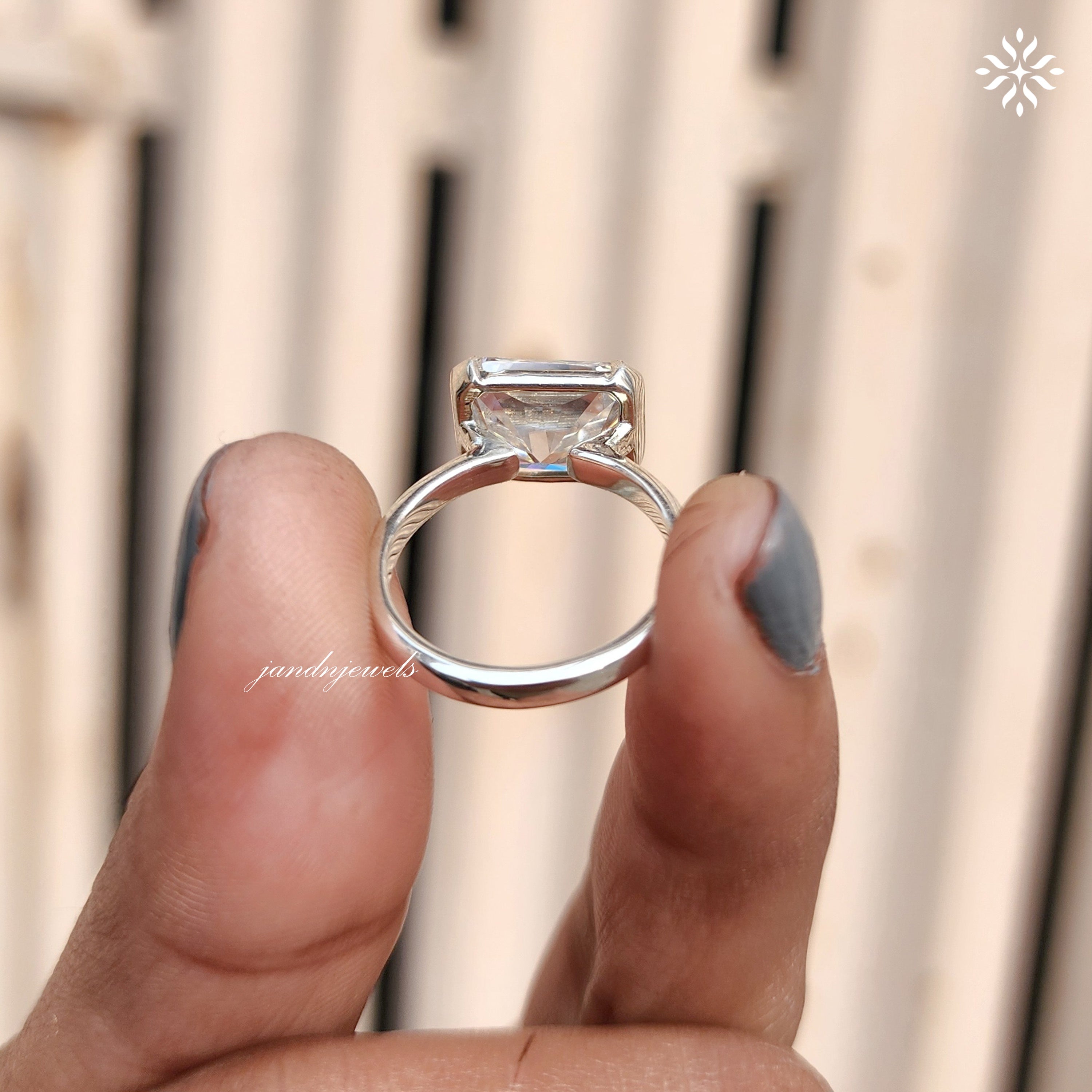 Half Bezel Set Radiant Cut Moissanite Engagement Ring East West Radiant Diamond Wedding Gift Handmade Ring Open Shank Custom Bridal Ring