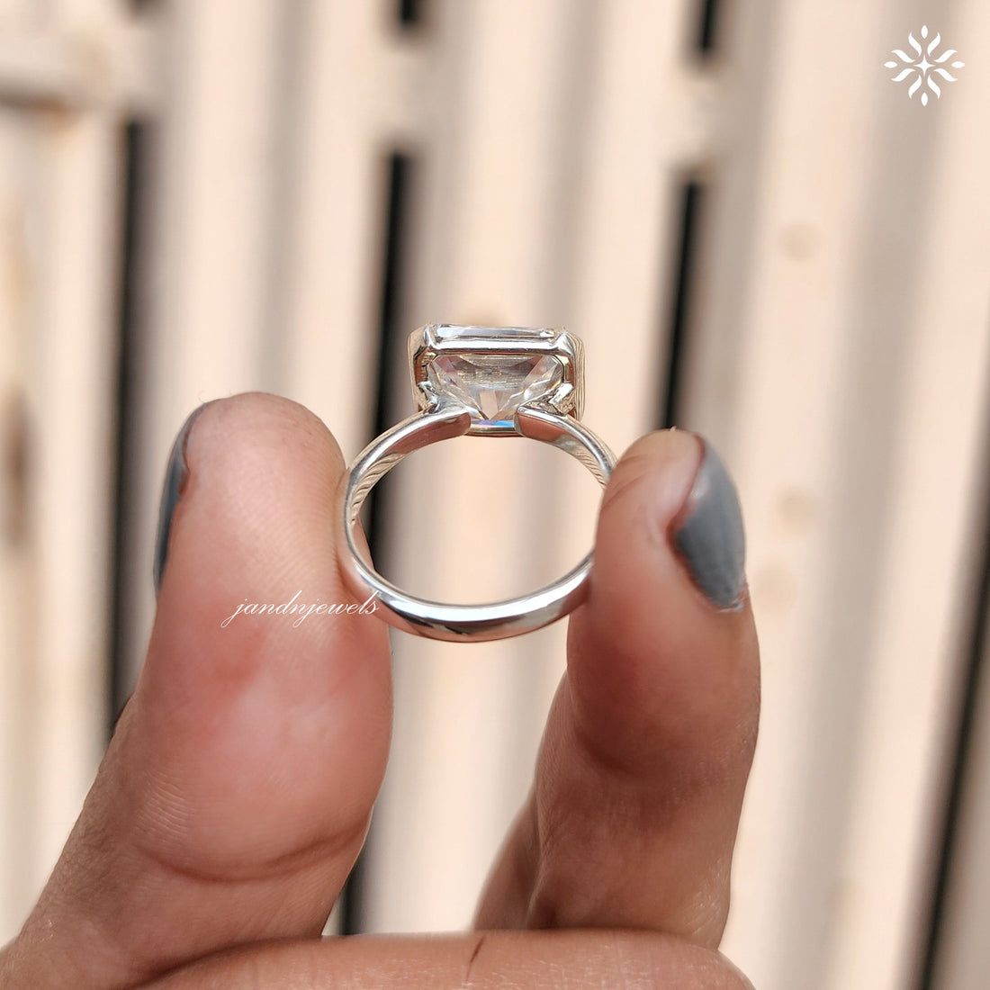 Half Bezel Set Radiant Cut Moissanite Engagement Ring East West Radiant Diamond Wedding Gift Handmade Ring Open Shank Custom Bridal Ring