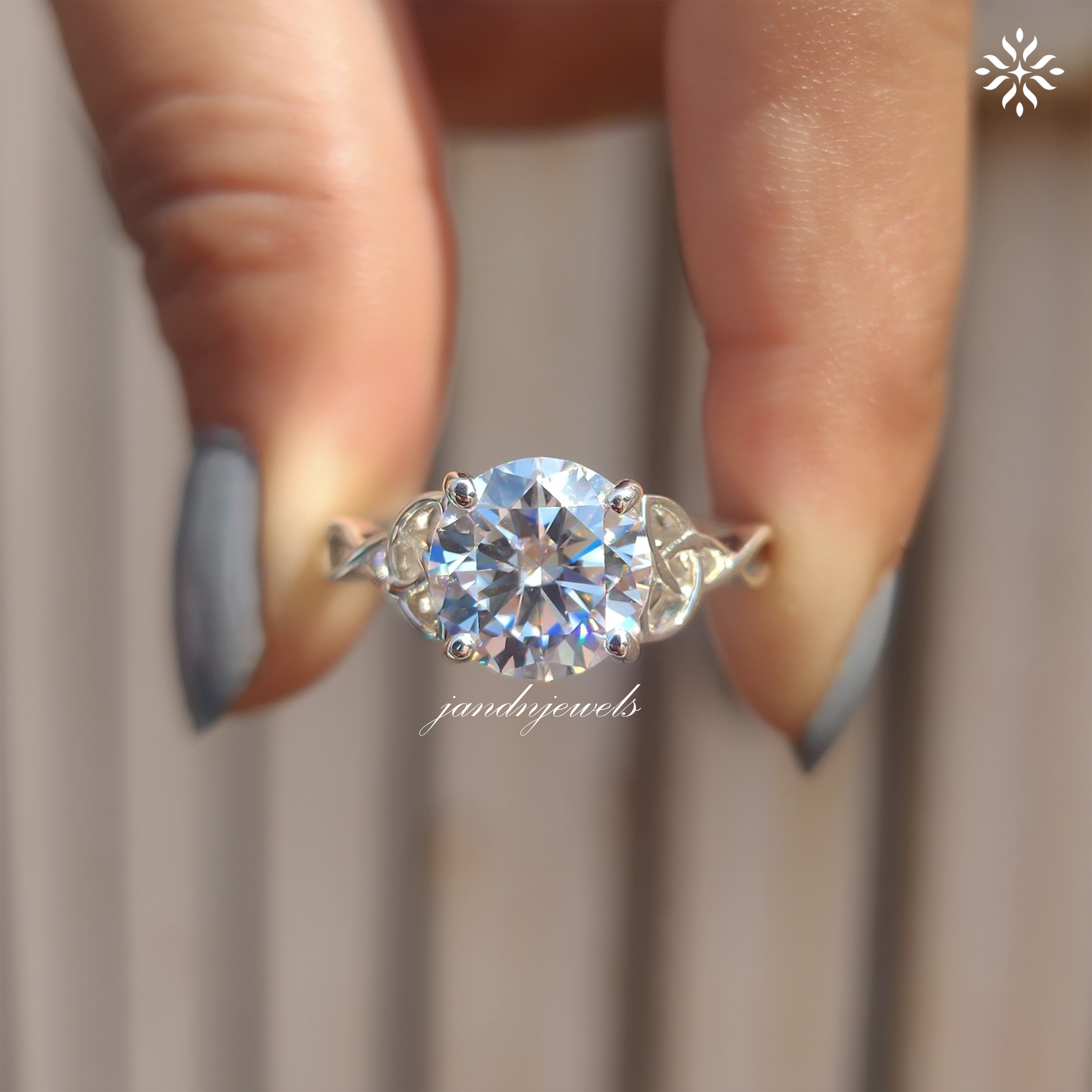 Round Cut Moissanite Engagement Ring Floral Wedding Ring 14K Solid Gold Ring Everbee logo Analyze listing