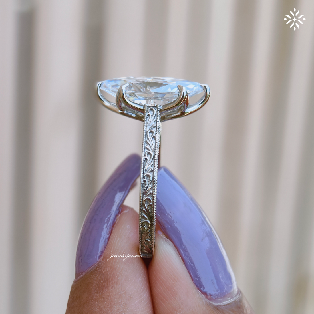 2.5CT Filigree Marquise Cut Moissanite Engagement Ring Art Deco Engraved Band Solitaire Ring 14K Gold Six Prong Designer Bridal Ring for Her