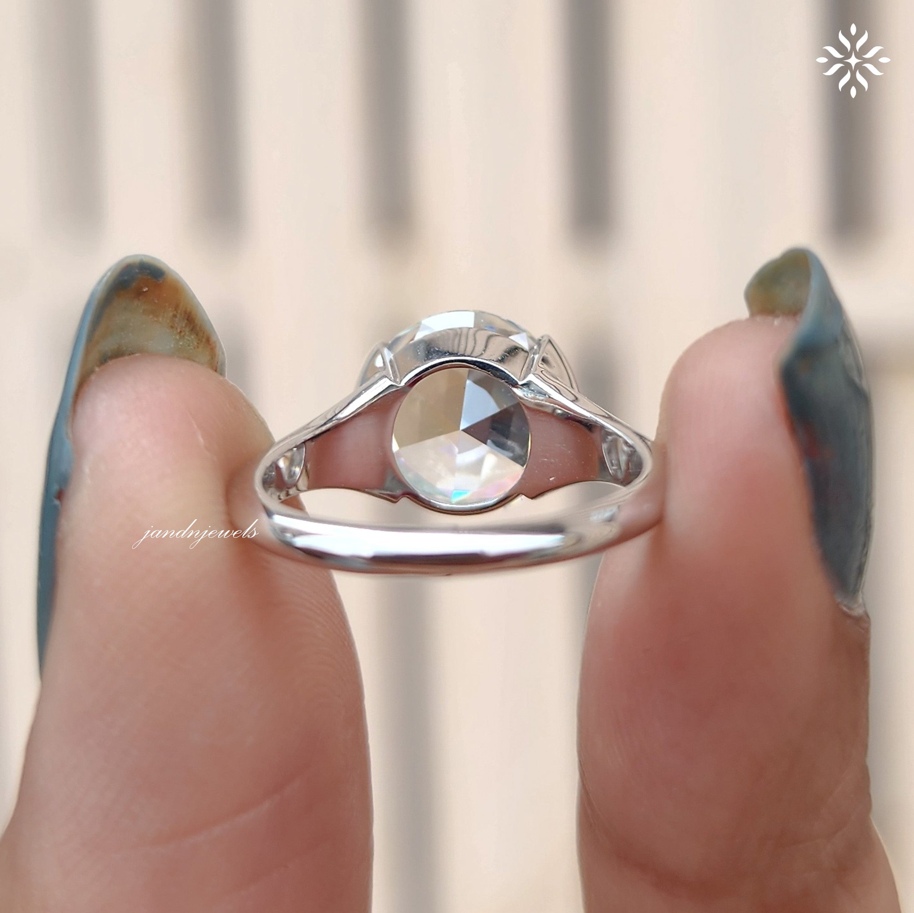 1.5 CT Rose Cut Half Bezel Moissanite Engagement Ring Solitaire Ring Half Bezel Ring Wedding Ring For Women Promise Ring For Her