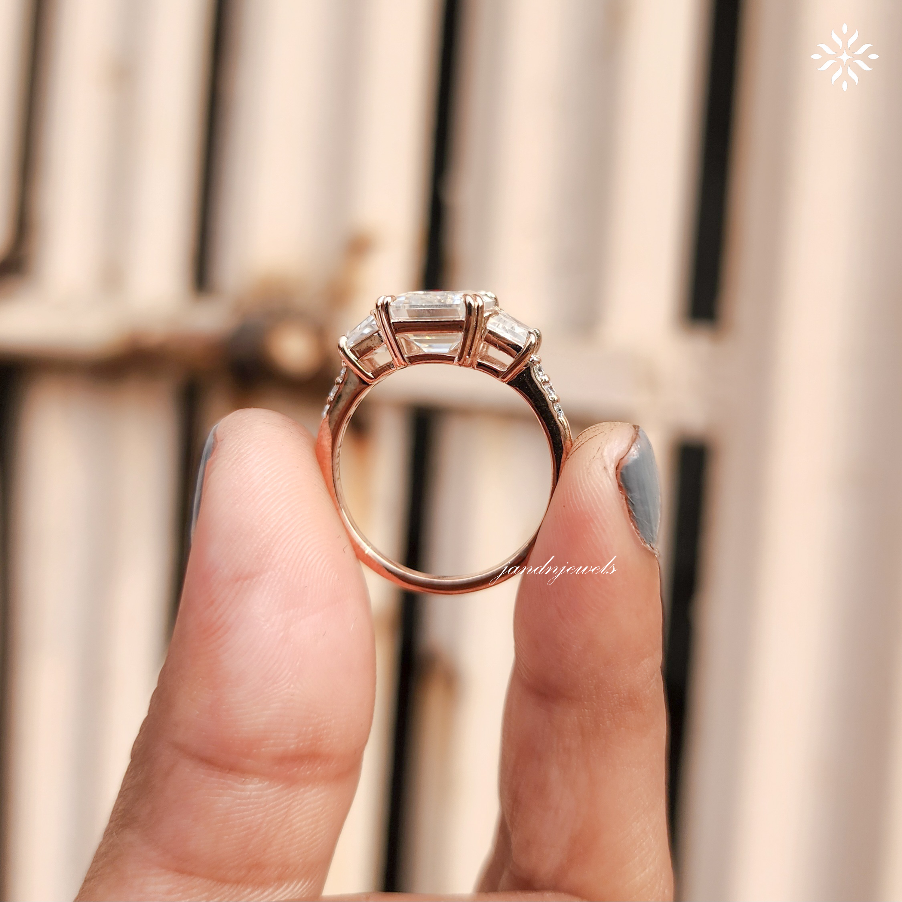 4CT Emerald Cut Moissanite Engagement Ring, Trapezoid Side Stone Ring, Hidden Halo 14K Gold Bridal Ring Set