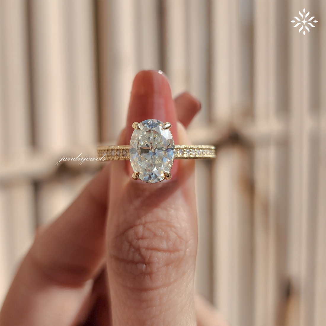 2CT Oval Cut Moissanite Engagement Ring Solitaire Diamond Ring Handcrafted Engraved Wedding Band 14K Solid Gold Hidden Halo Ring