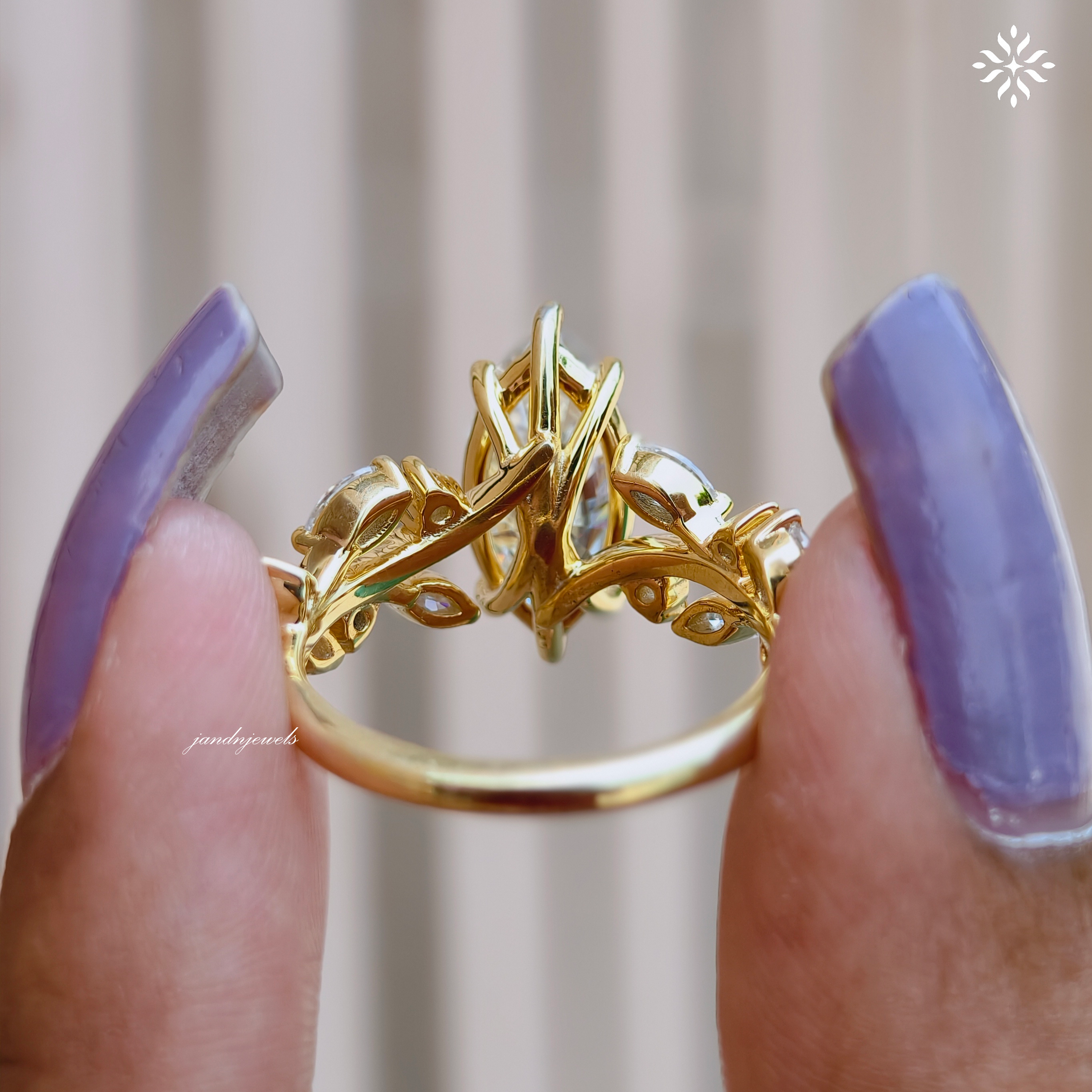 2.5CT Marquise Cut Moissanite Engagement Ring Floral Vine Moissanite Ring 14K Gold Leaf Wedding Ring for Her