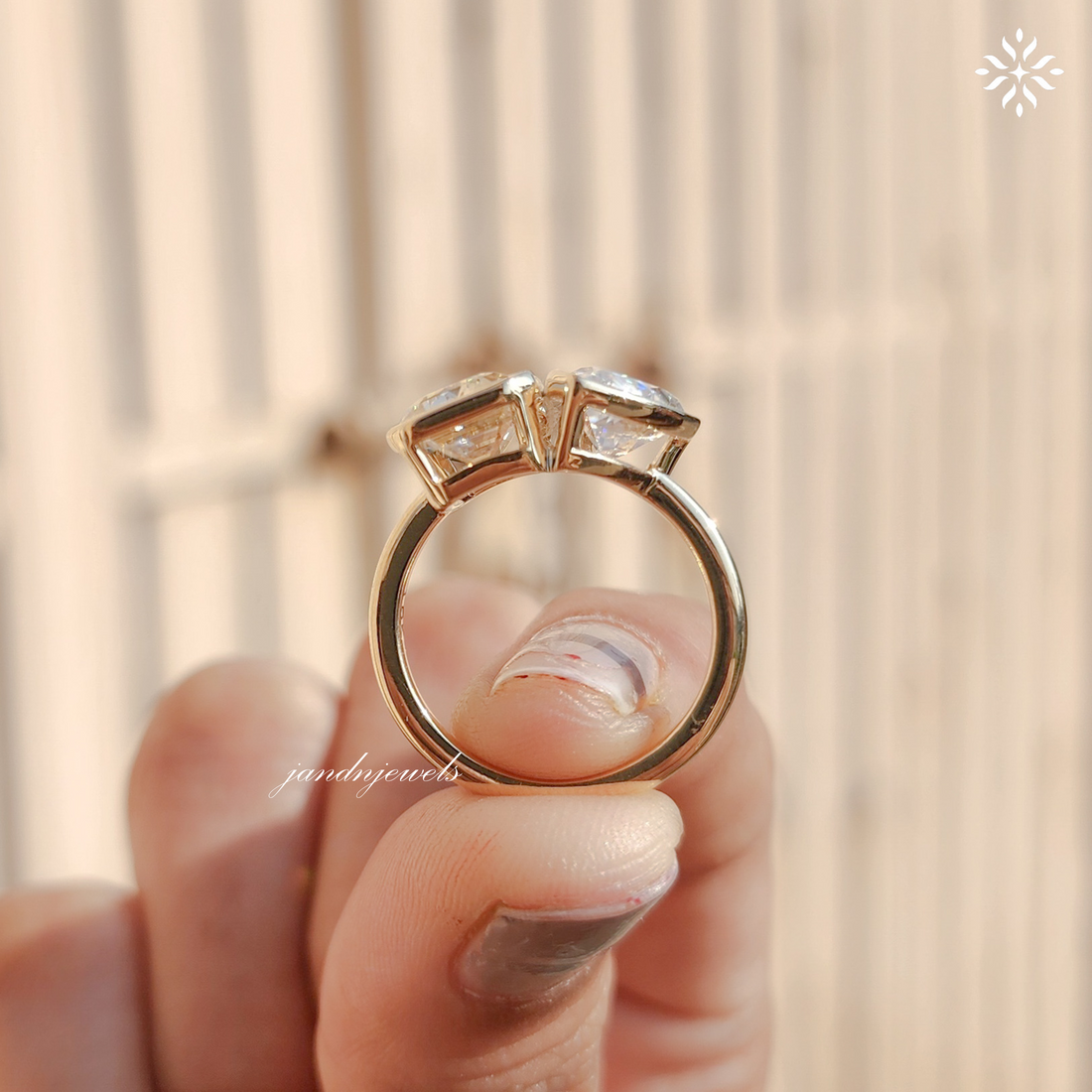 Toi et Moi Pear Shaped & Emerald Cut Moissanite Ring Two Stone Gold Engagement Ring Unique Bridal Ring
