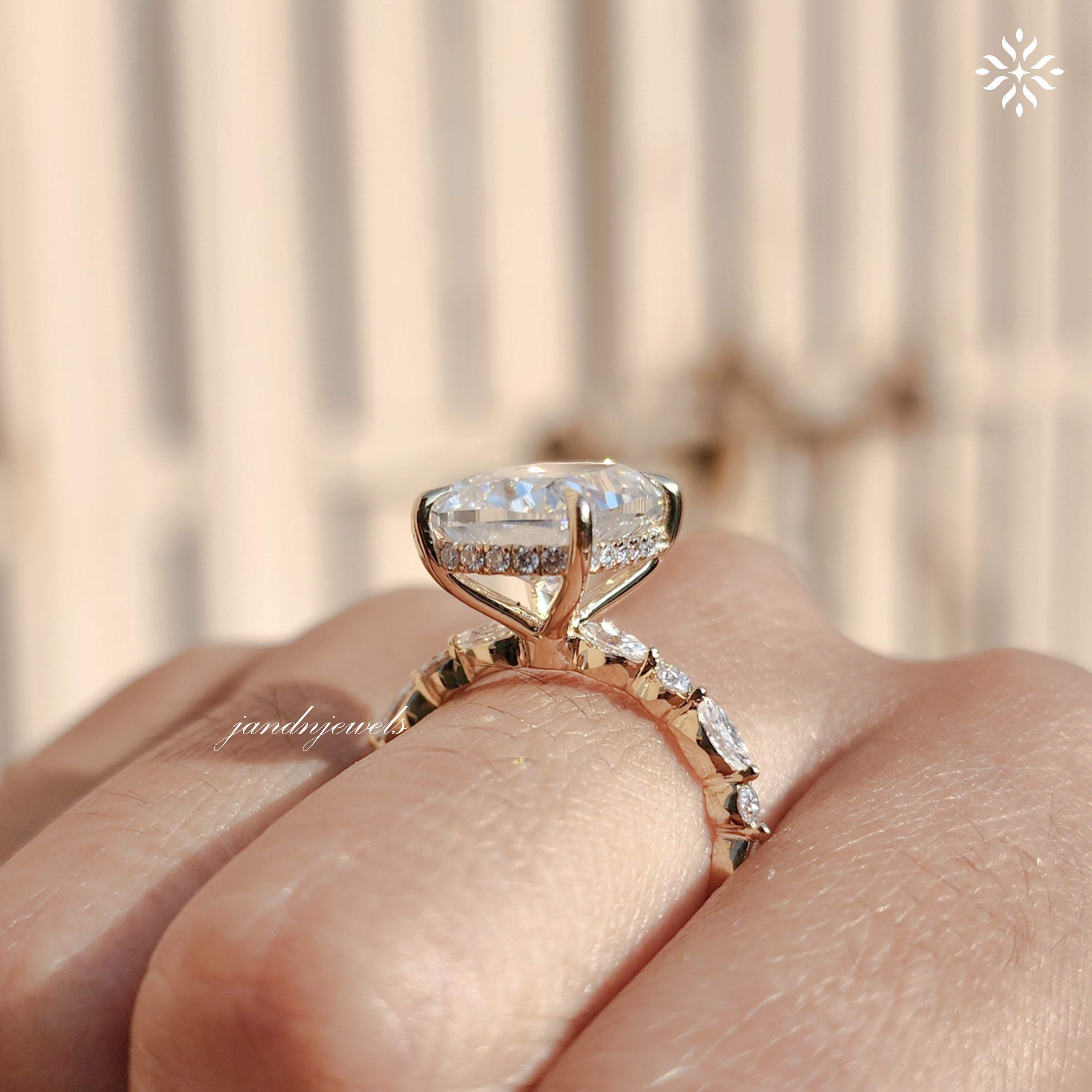4CT Cushion Cut Moissanite Engagement Ring Hidden Halo 14K Gold Diamond Band Bridal Ring