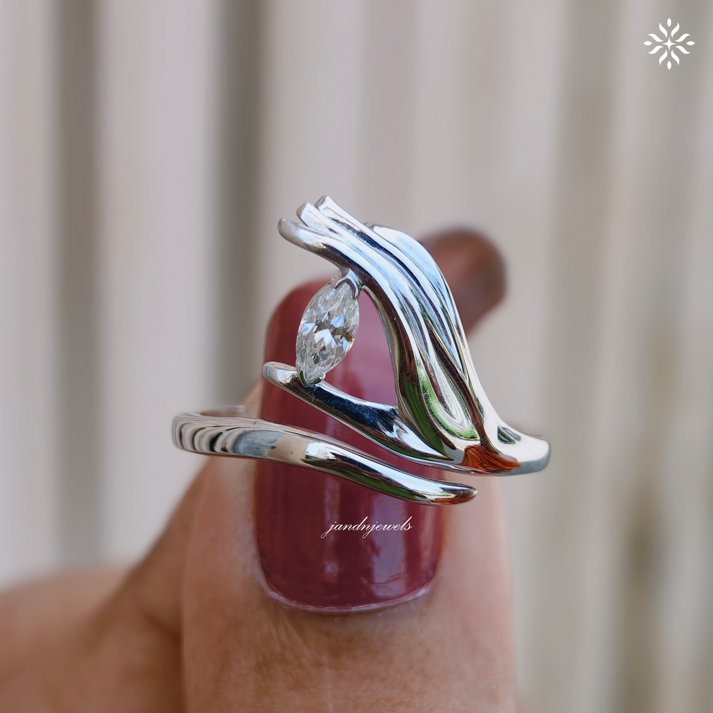 Sculptural Hand Style Marquise Moissanite Ring, Open Wrap Gold Ring, Modern Artistic Statement Ring