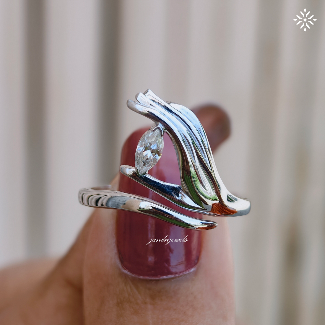 Sculptural Hand Style Marquise Moissanite Ring, Open Wrap Gold Ring, Modern Artistic Statement Ring