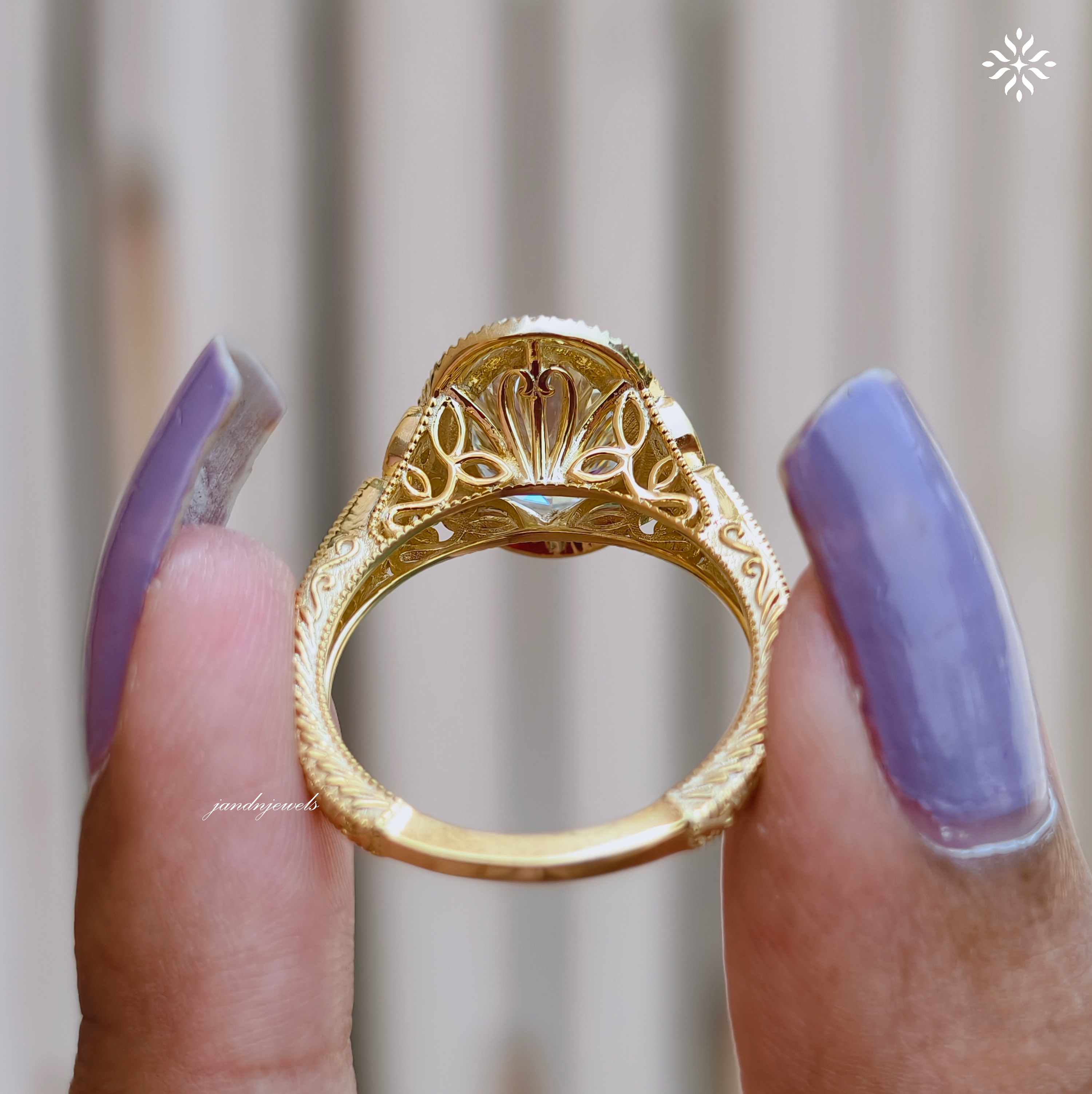 Art Deco Oval Cut Moissanite Engagement Ring Vintage Handcrafted Engraved Gold Ring Classic Bridal Ring Anniversary Gift for Her