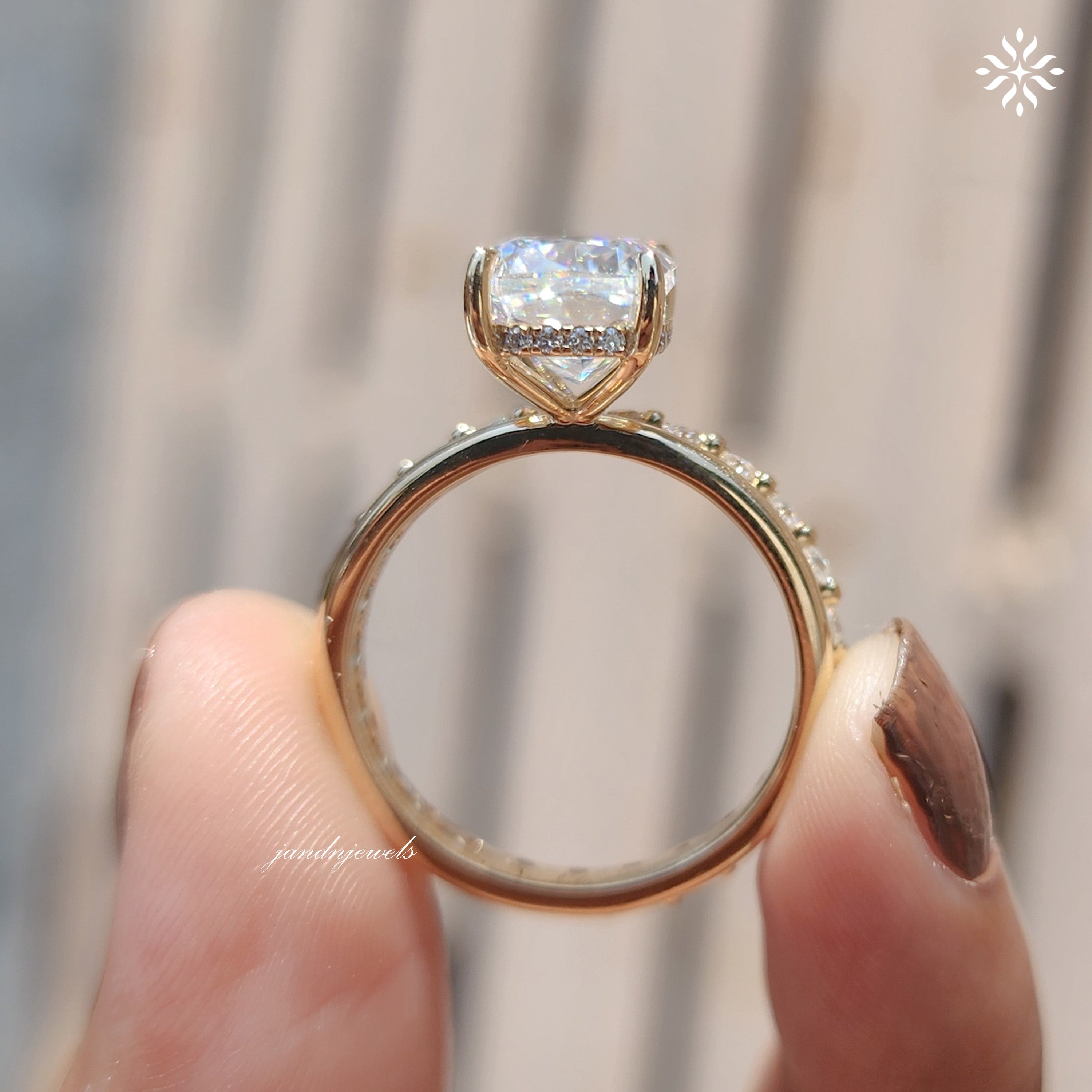 4CT Elongated Cushion Cut Moissanite Engagement Ring Set Hidden Halo 14K Solid Gold Diamond Wedding Rings Promise Ring Set Anniversary Gift