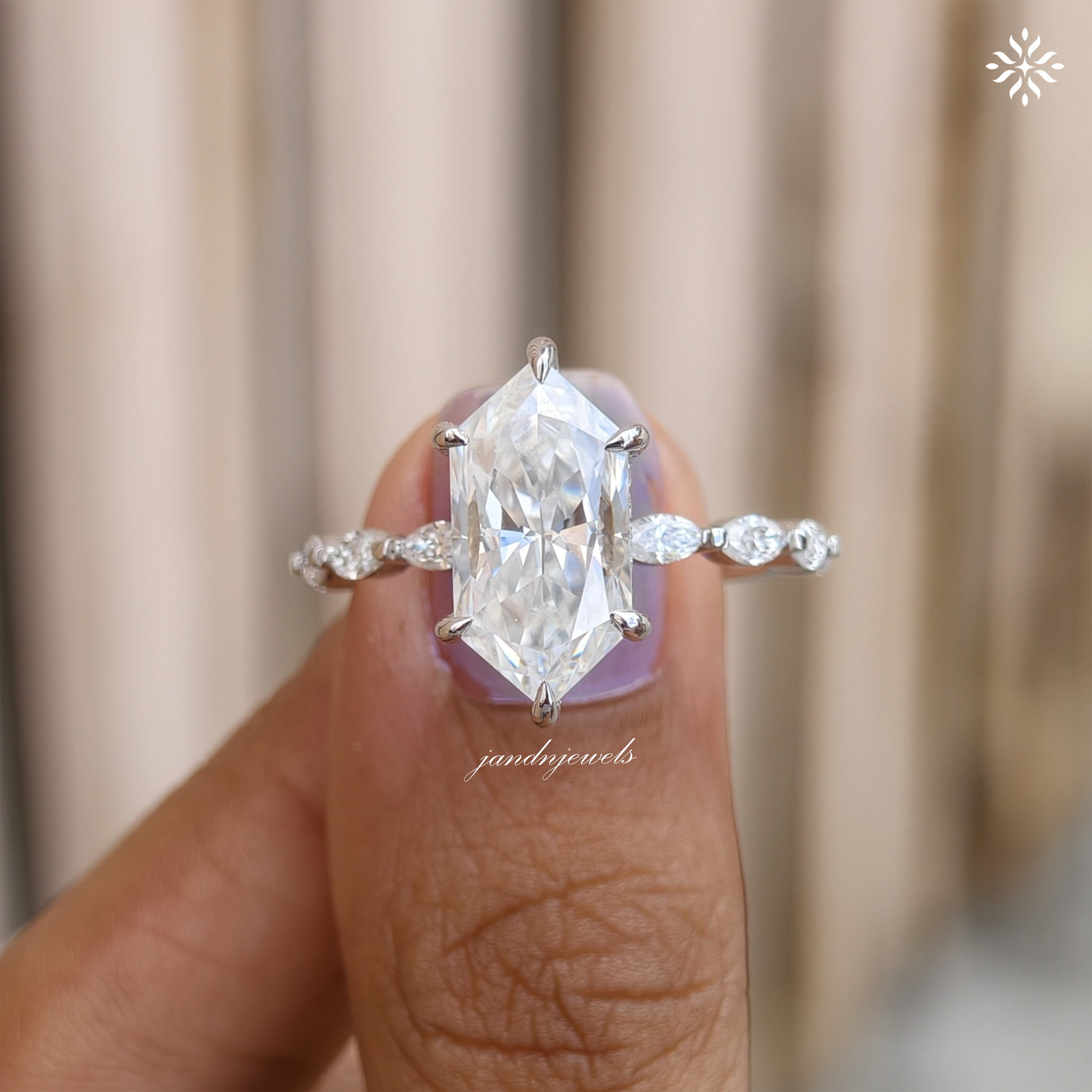 Lotus Hidden Halo 3CT Dutch Marquise Cut Moissanite Diamond Ring Solitaire Ring