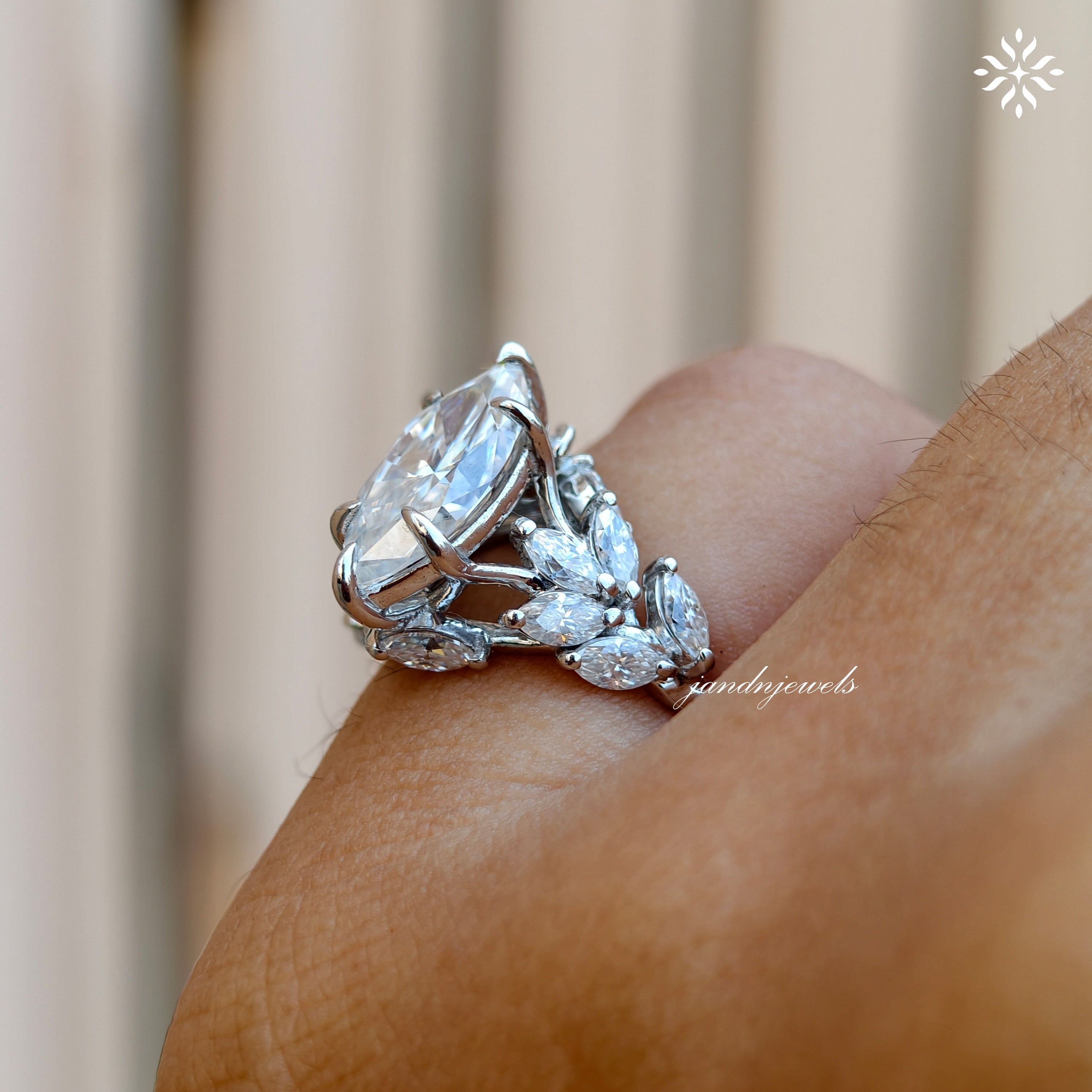 Floral Marquise Cut Moissanite Engagement Ring 14K Solid Gold nature Inspired Ring Artdeco Ring Promise Ring for Her