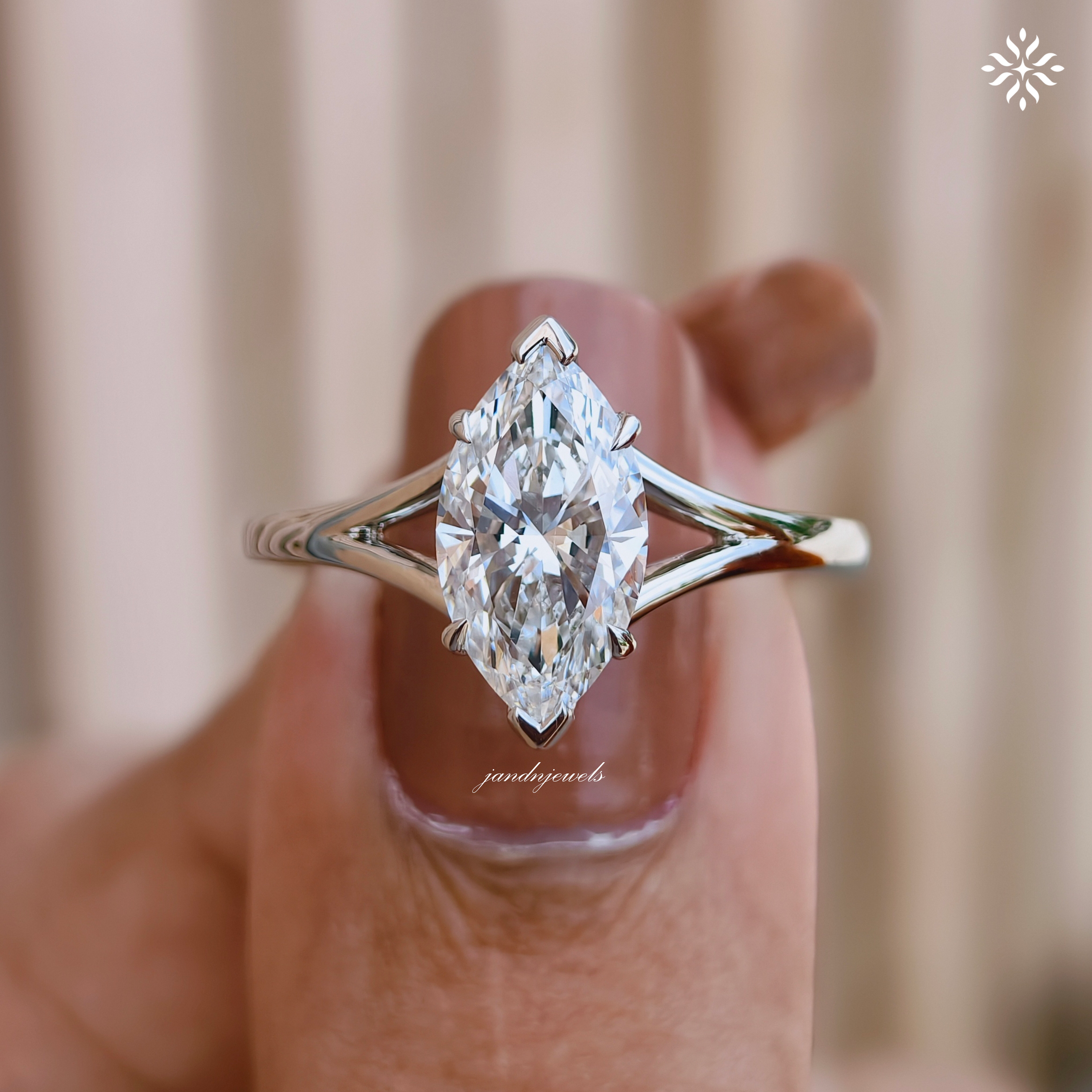 2CT Marquise Cut Lab Grown Diamond Engagement Ring Split Shank 950 Platinum Ring