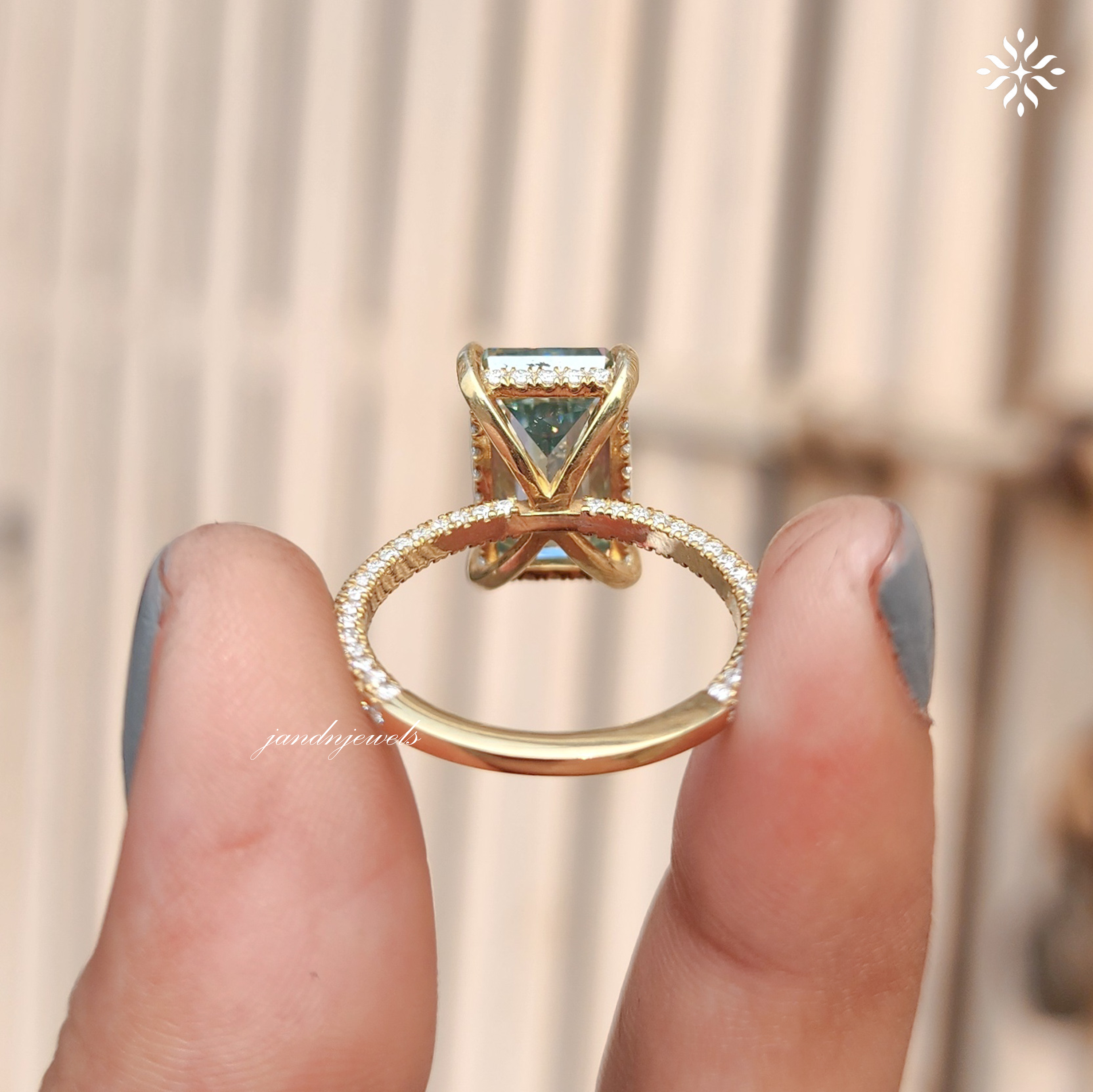 Cyan Blue Criss Cut Moissanite Engagement Ring 14K Solid Gold Hidden Halo Diamond Ring Pave Wedding Ring Unique Solitaire Ring for Her