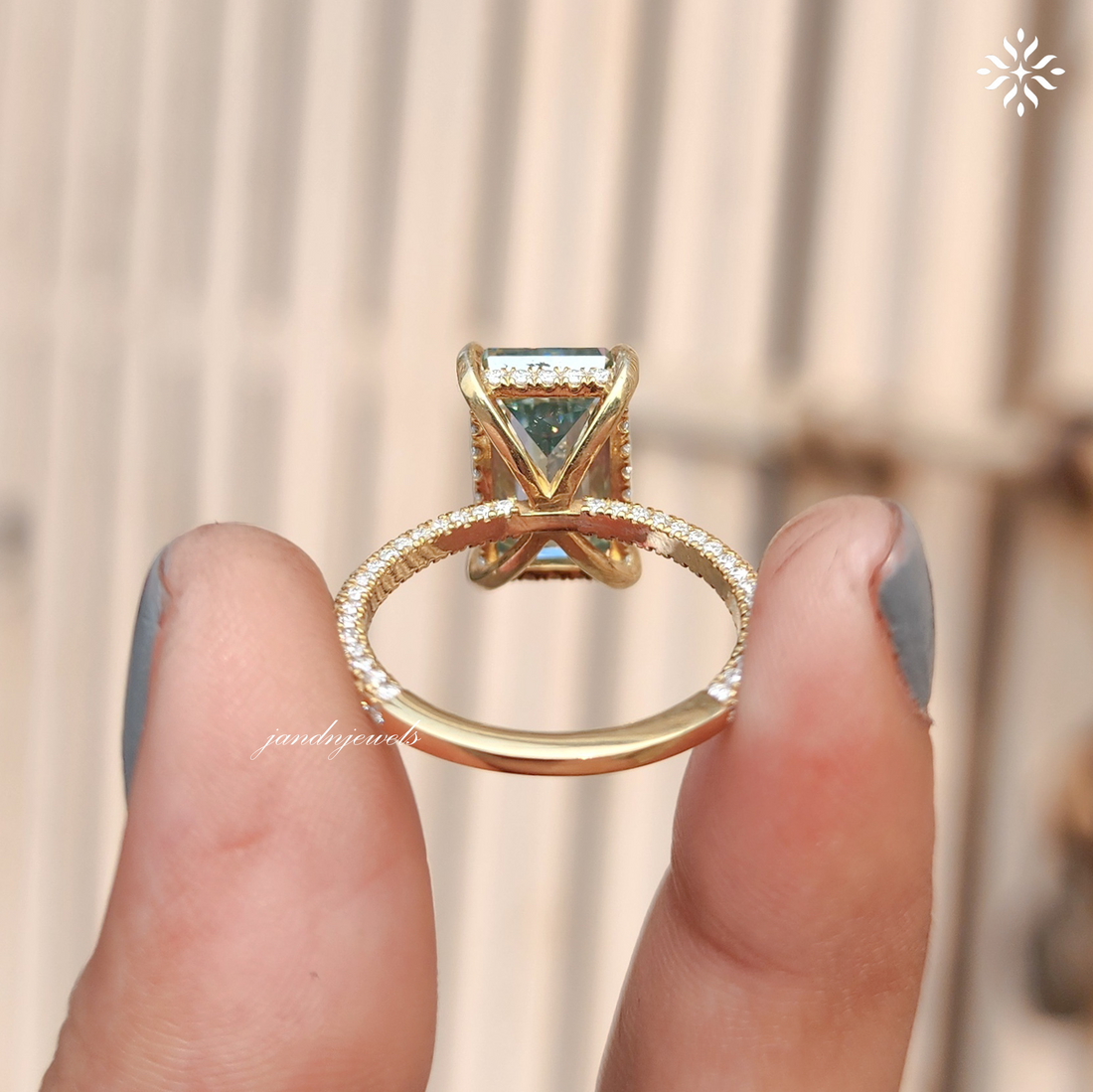 Cyan Blue Criss Cut Moissanite Engagement Ring 14K Solid Gold Hidden Halo Diamond Ring Pave Wedding Ring Unique Solitaire Ring for Her