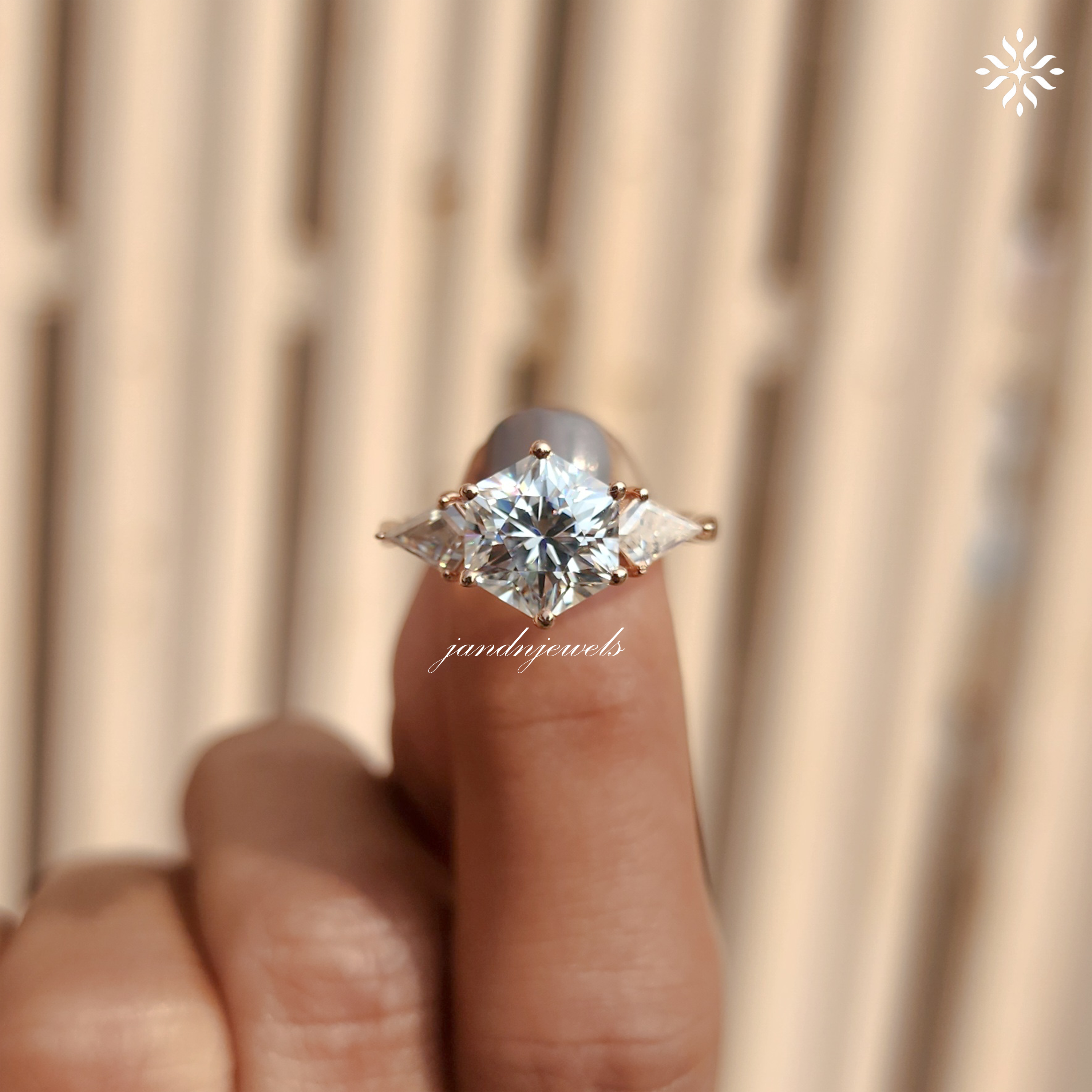 Three Stone Hexagon Cut Engagement Ring Side Stone kite Diamond Ring 14K Solid Gold Ring Antique Moissanite Diamond Ring