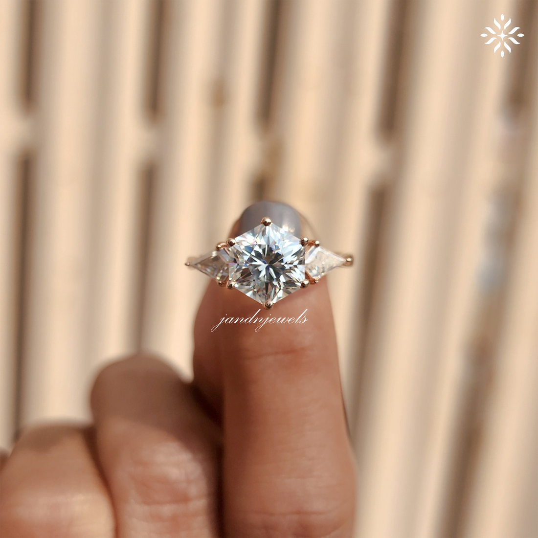 Three Stone Hexagon Cut Engagement Ring Side Stone kite Diamond Ring 14K Solid Gold Ring Antique Moissanite Diamond Ring