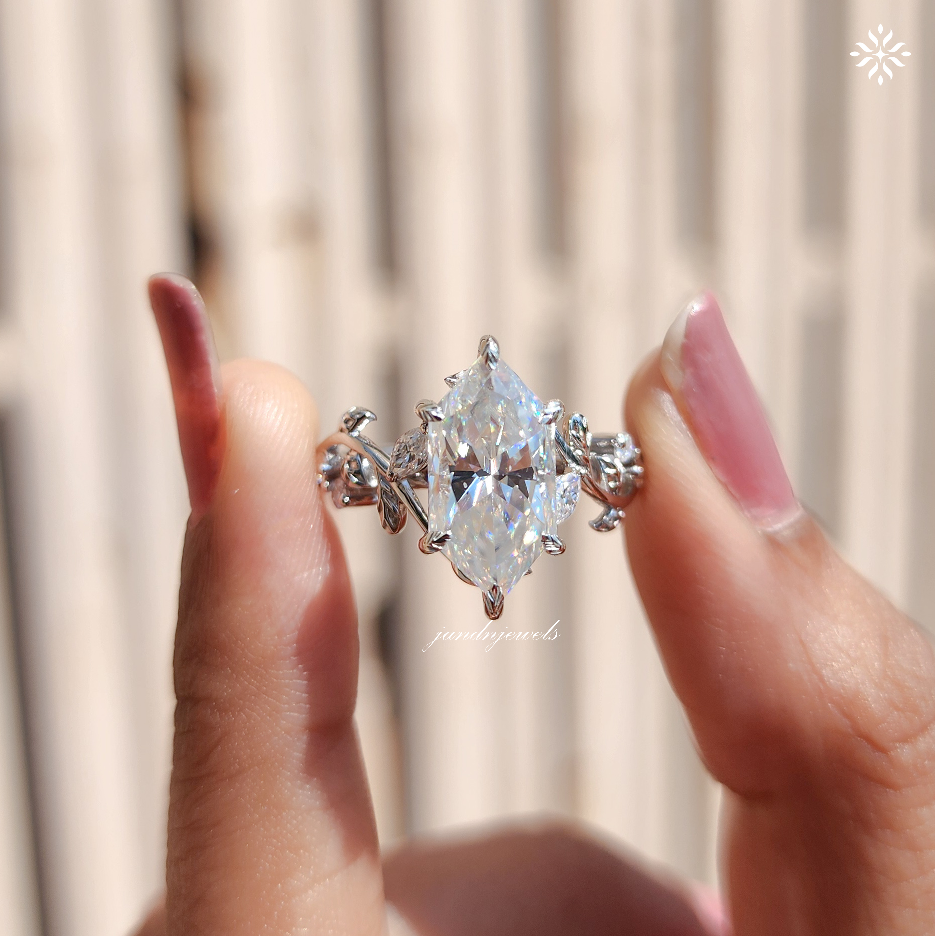 Vintage Dutch Marquise Engagement Gold Ring, Nature Inspired Leaf Style Vintage Wedding Rings for Women, Antique Diamond Ring Gift for Her