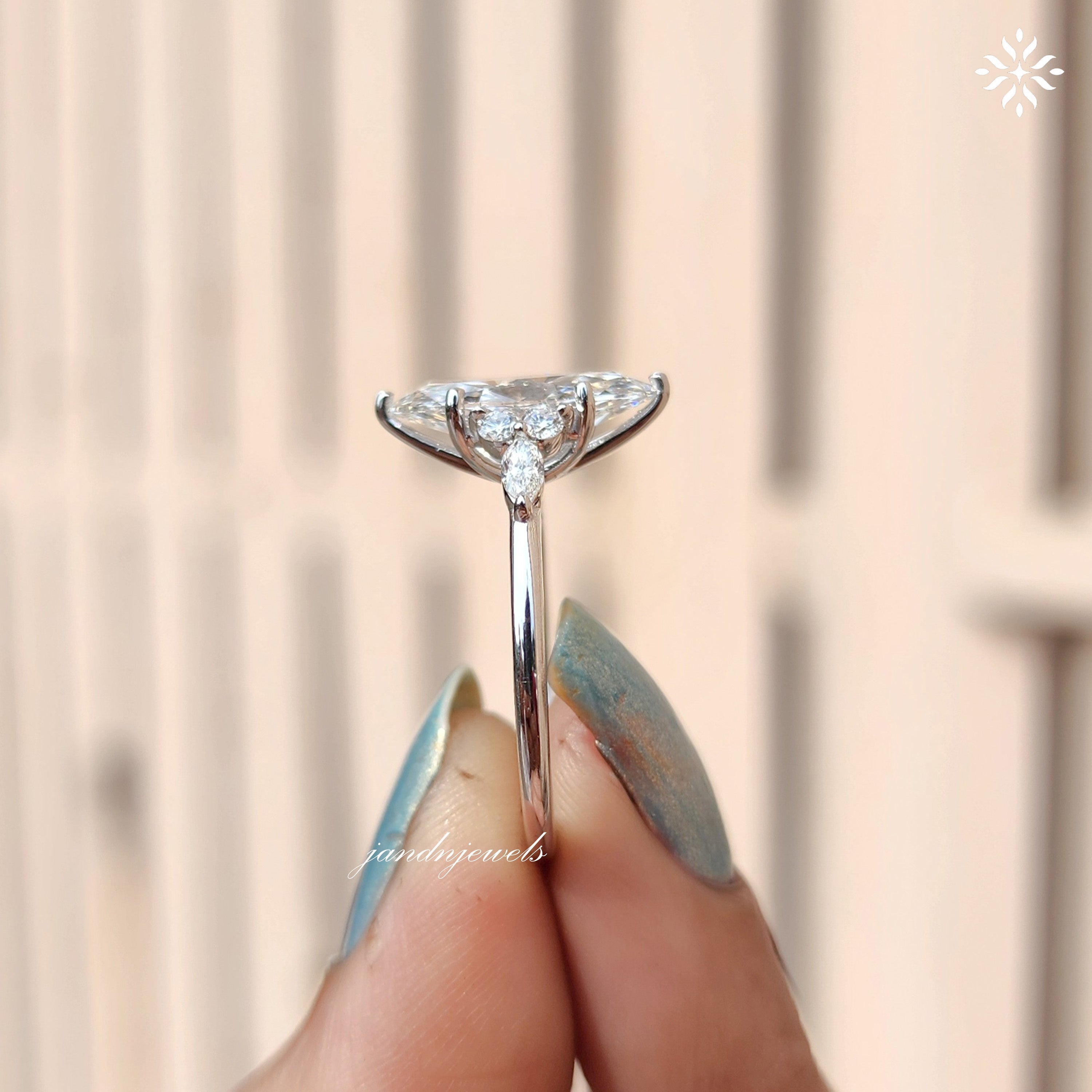 Vintage Marquise Cut Lab Grown Engagement Ring Women's Diamond Wedding Ring with Side Stone Delicate 14k Solid Gold Diamond Promise Ring